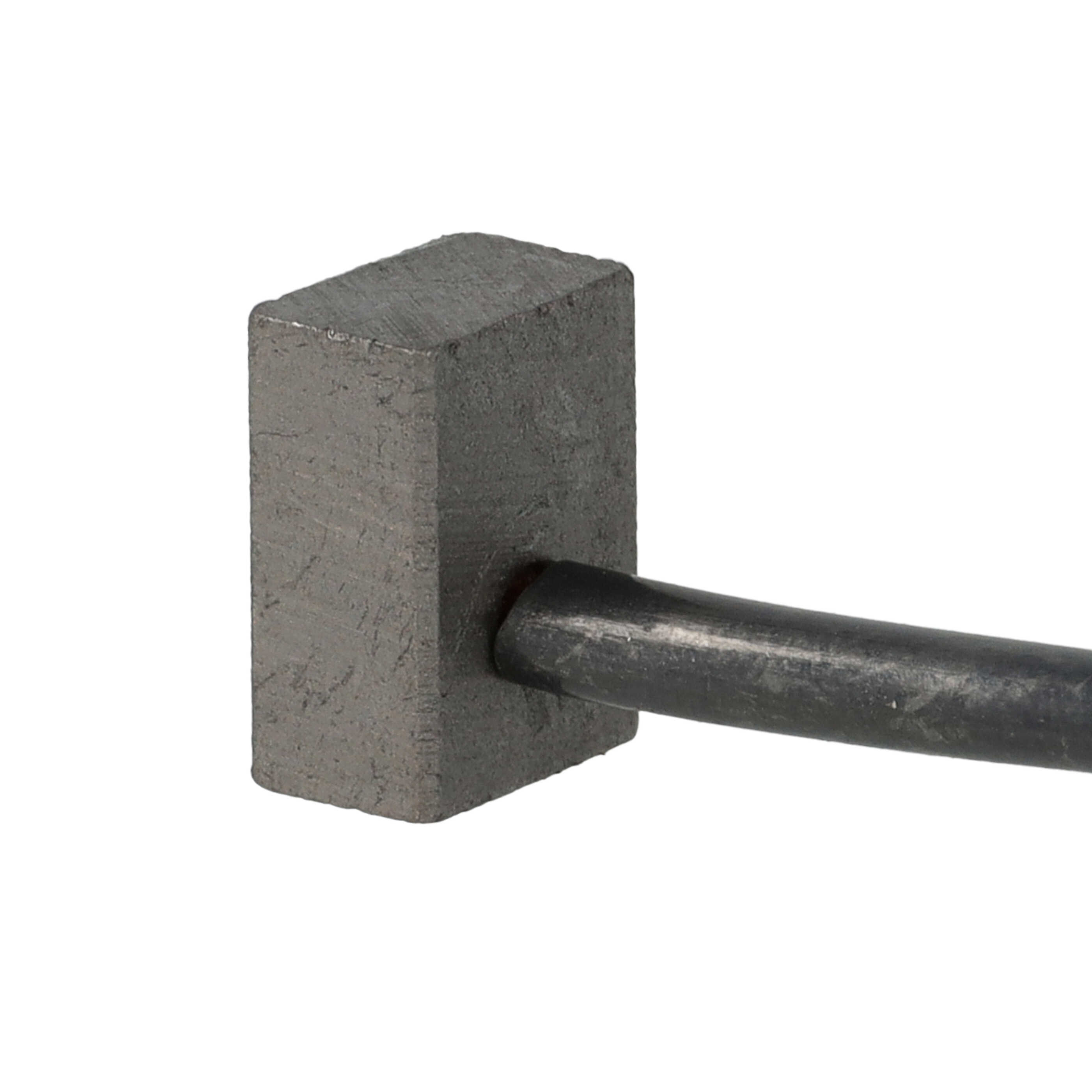 Ein grauer Metallblock mit angeschweißtem schwarzen Stab auf weißem Hintergrund.