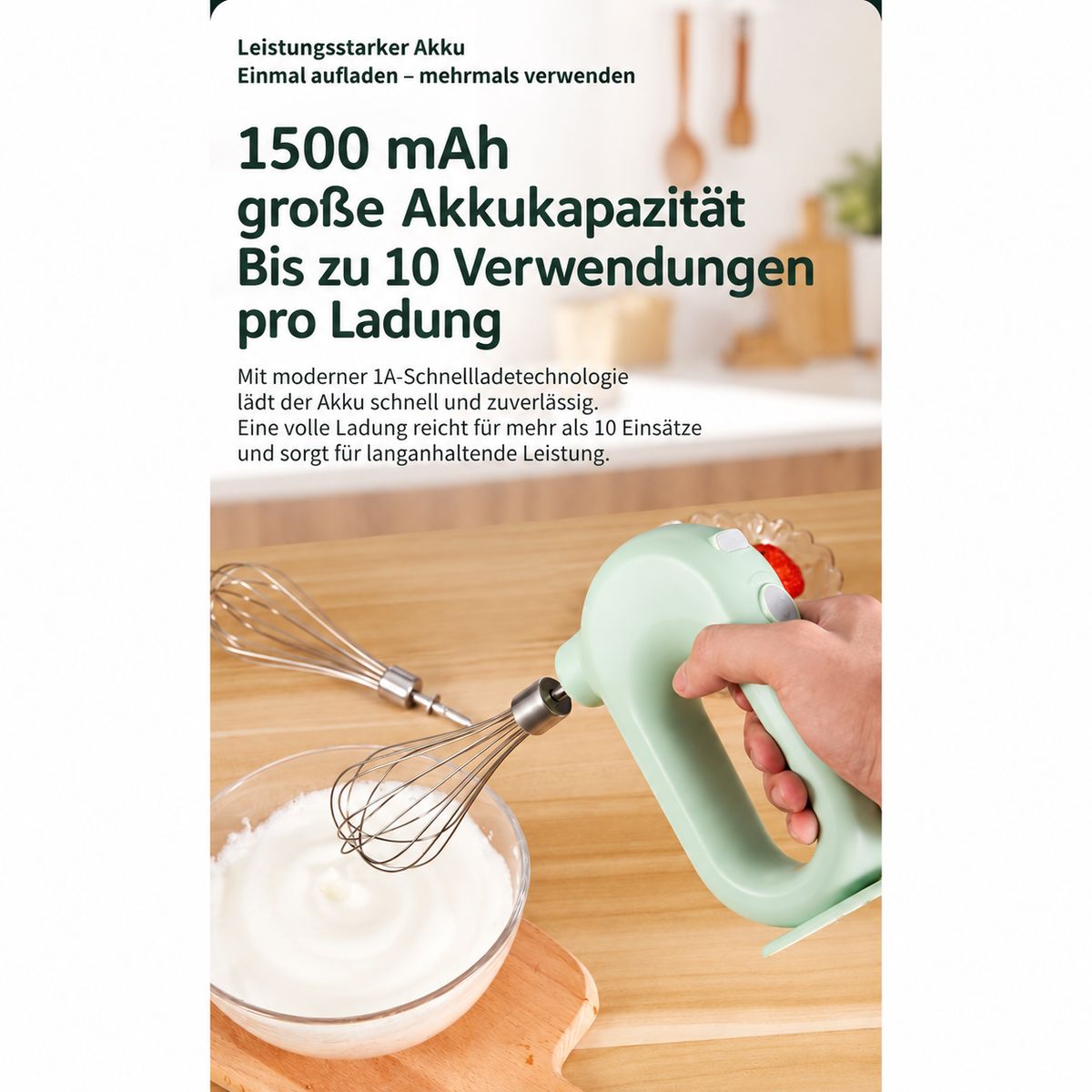 ZESHOP Kabelloser 4 Stufen 304 Edelstahl Langlebiger Handmixer, Rosa