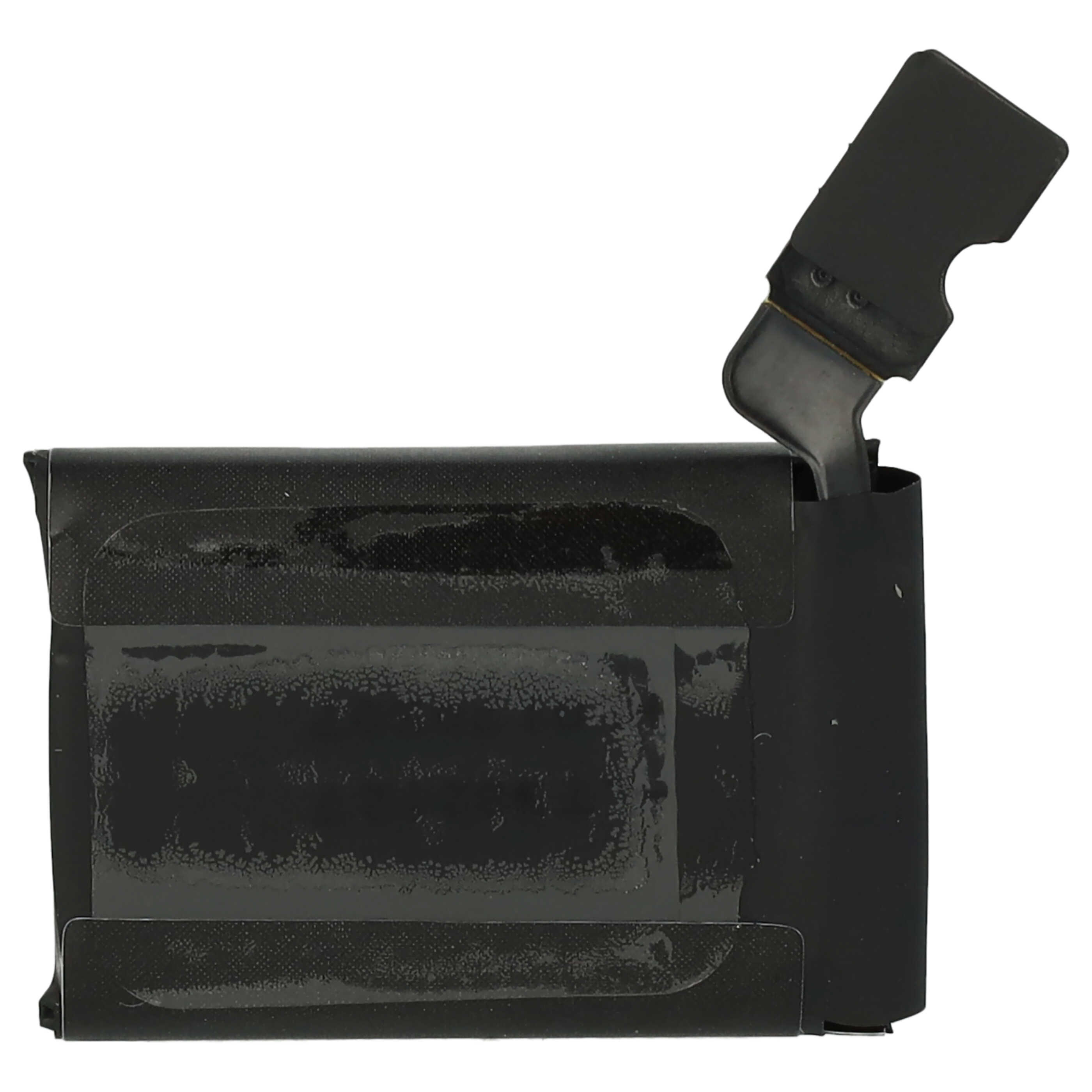 Schwarzer Akku mit integriertem Kabel und Steckverbinder auf weißem Hintergrund.