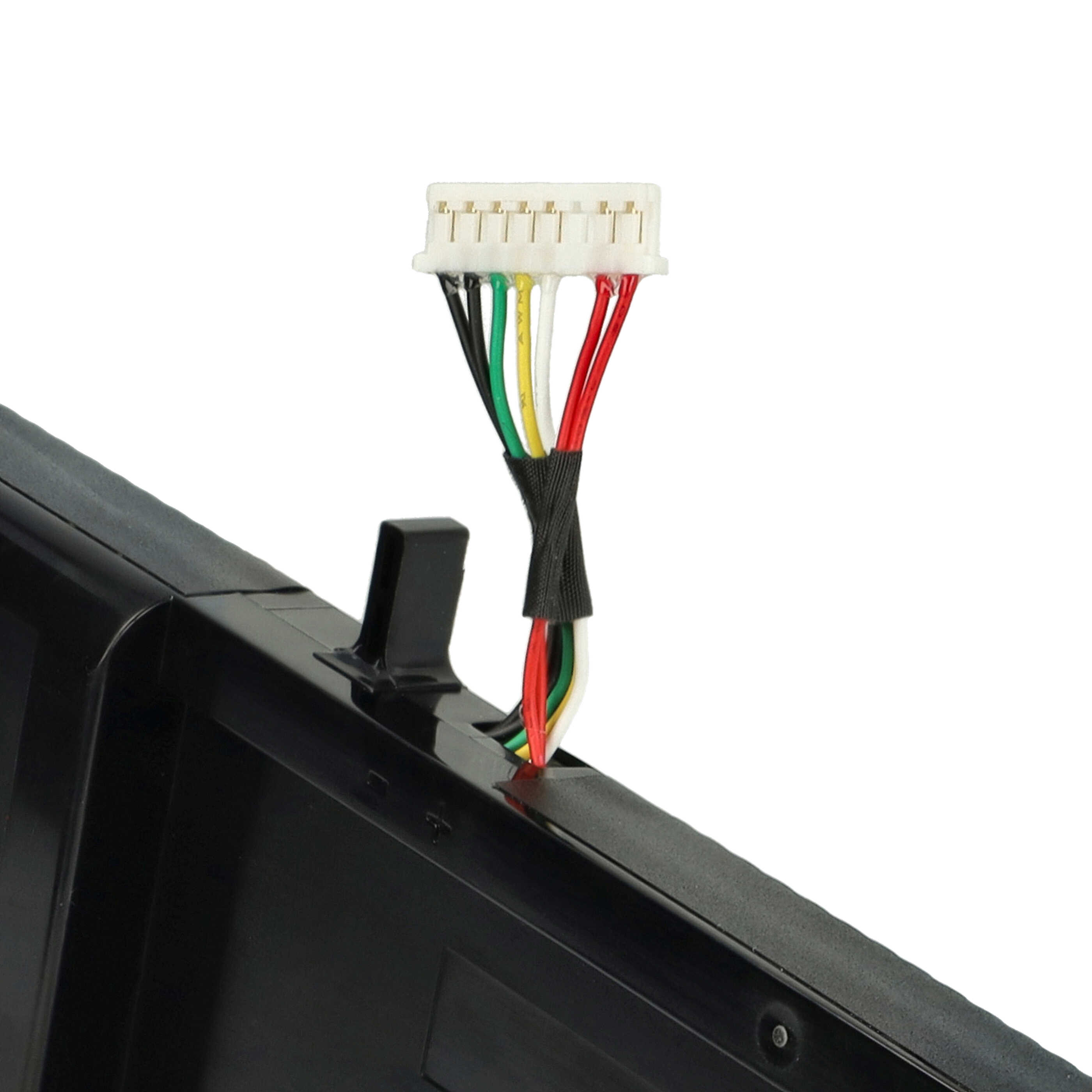 Ein weißer Stecker mit fünf bunten Kabeln ragt aus einem schwarzen Gehäuse.