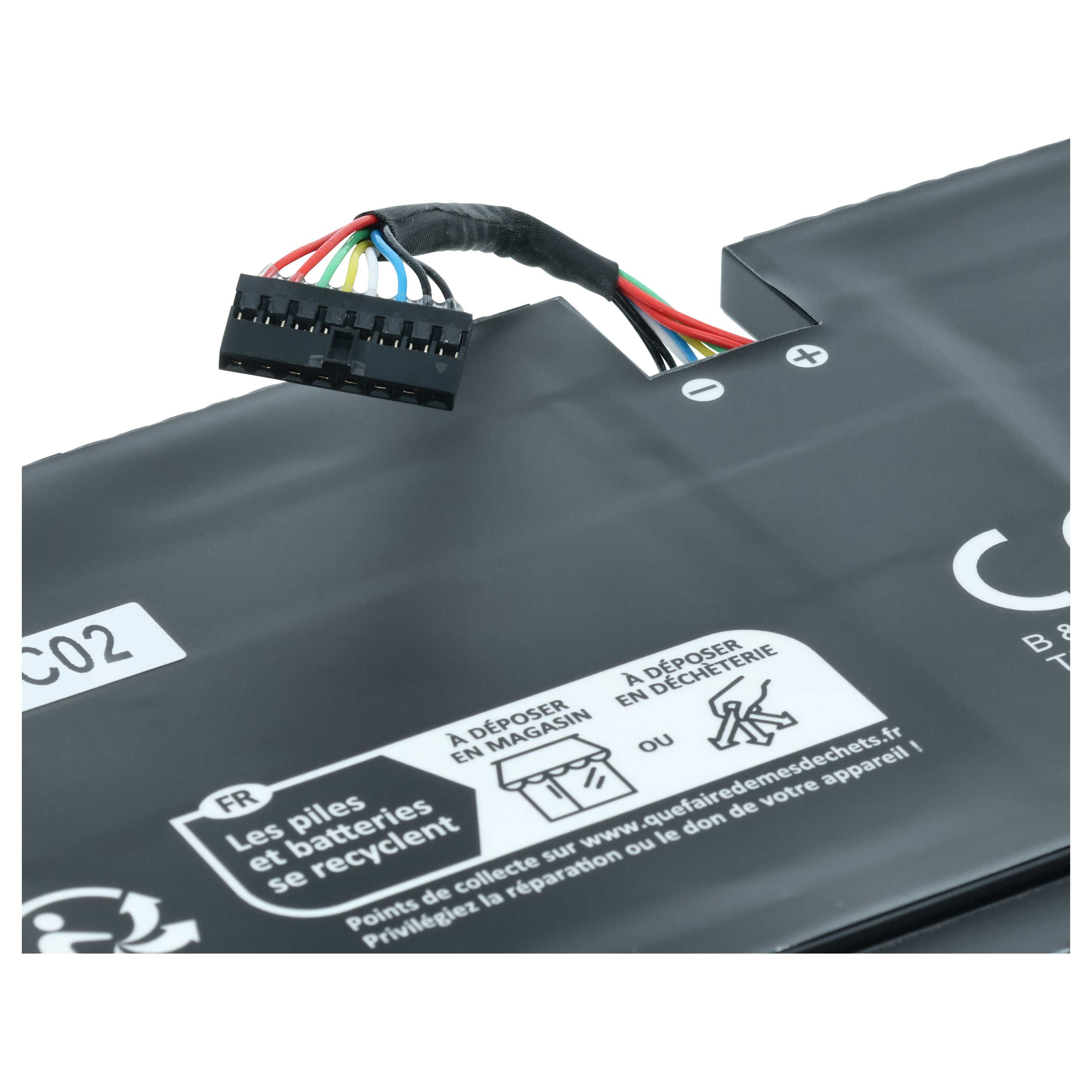 Ein schwarzer Akku mit einem mehrfarbigen Kabel und einem schwarzen Steckverbinder.