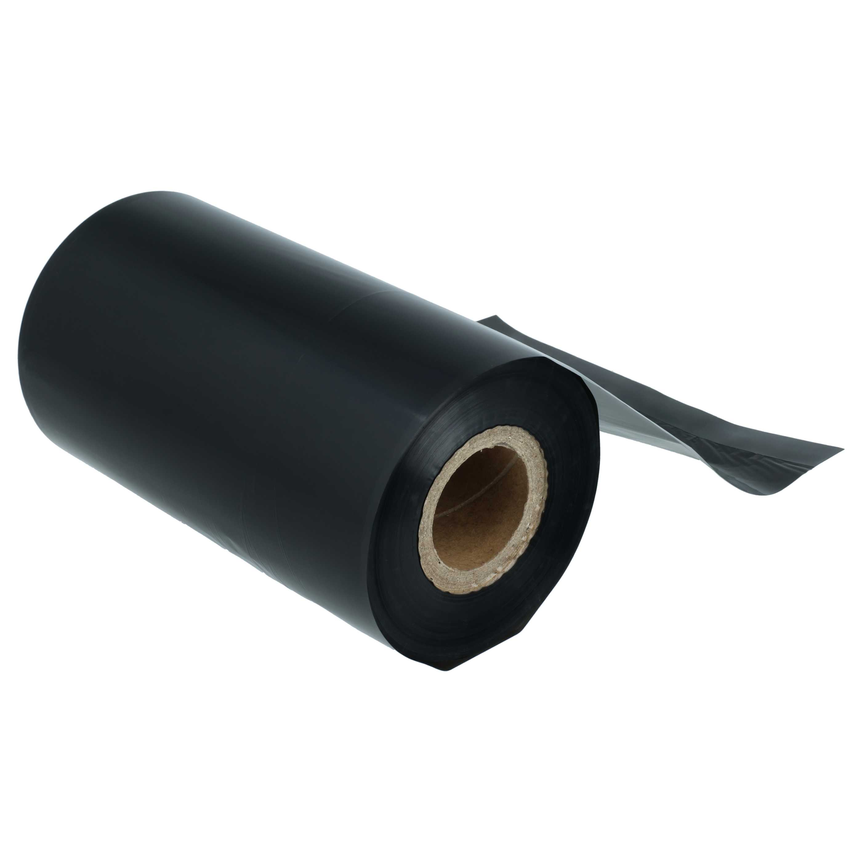 Eine Rolle schwarze Plastikfolie auf einem Pappkern vor weißem Hintergrund.