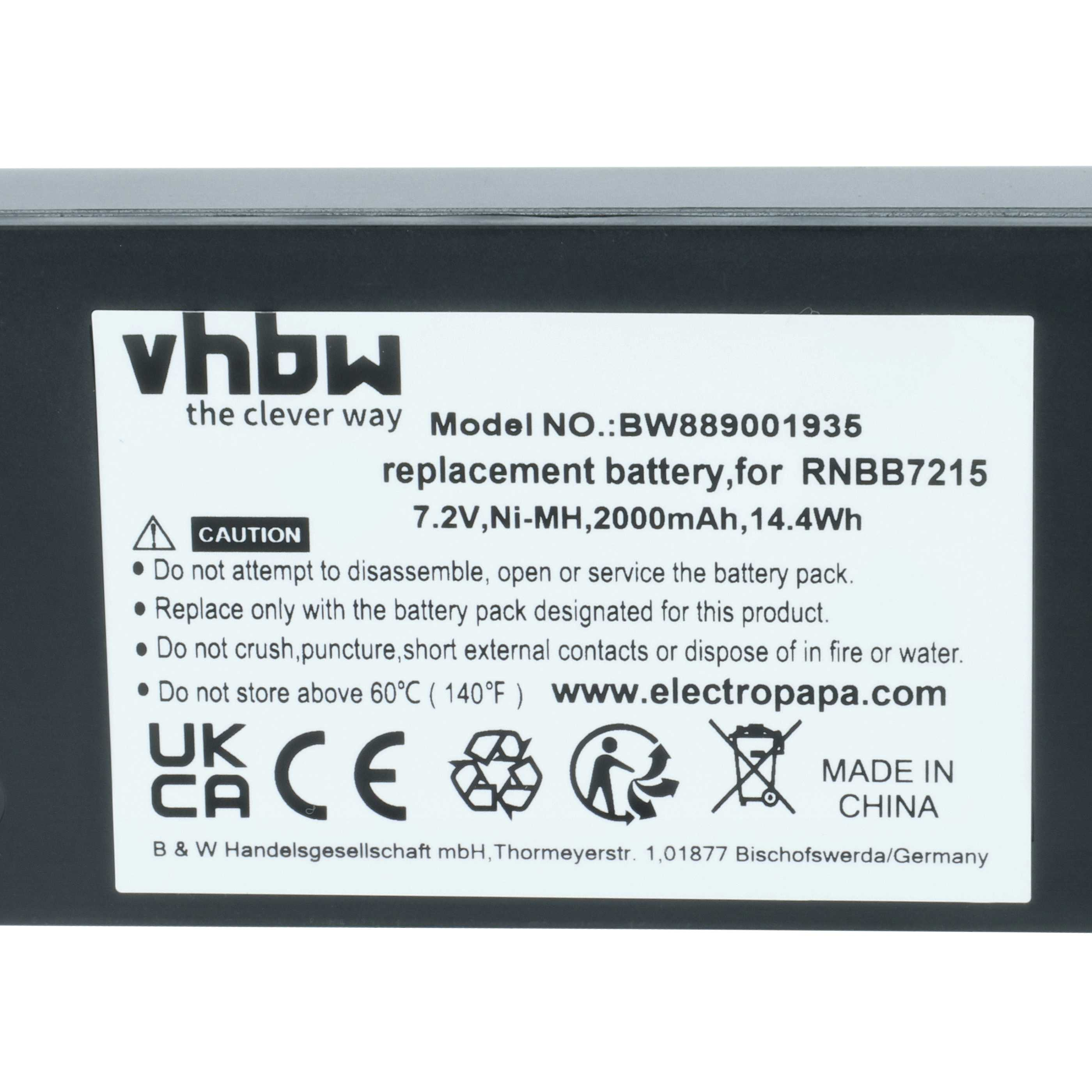 Etikett auf einem Akku mit Vhbw-Logo, Modellnummer BW889001935, technischen Daten und Sicherheitshinweisen.