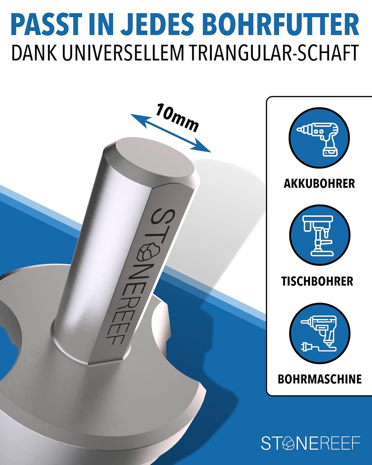 Metallbohrer mit 10mm Universalschaft für verschiedene Maschinen.
