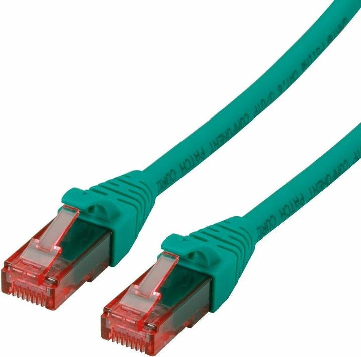 Zwei blaue Ethernetkabel mit RJ45-Steckern auf weißem Hintergrund.
