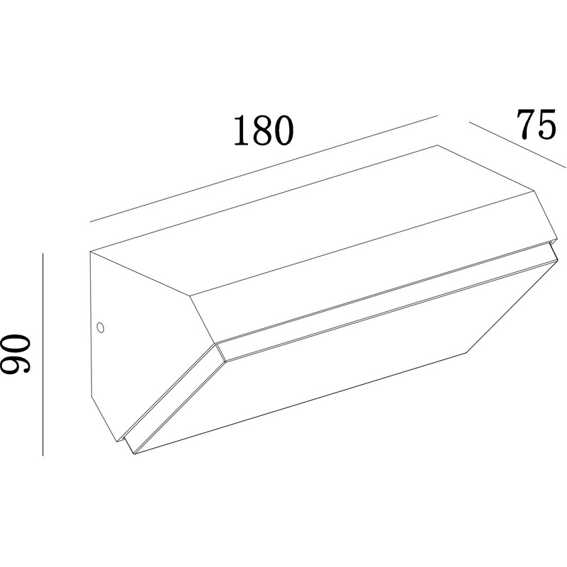 Dibujo técnico de una aplique de pared con dimensiones 180, 75 y 90.