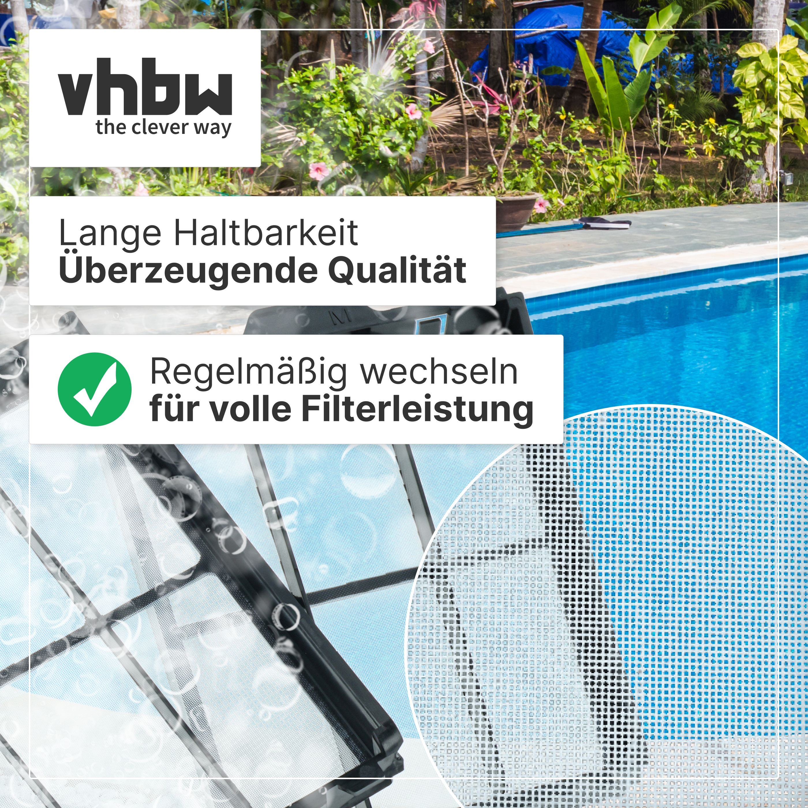 Filtermatte mit Poolhintergrund und Vhbw-Logo.