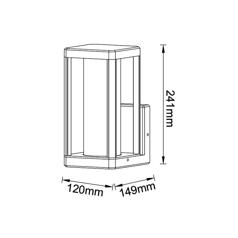 Dibujo técnico de un aplique rectangular con dimensiones: 241 mm de alto, 120 mm de ancho y 149 mm de profundidad.
