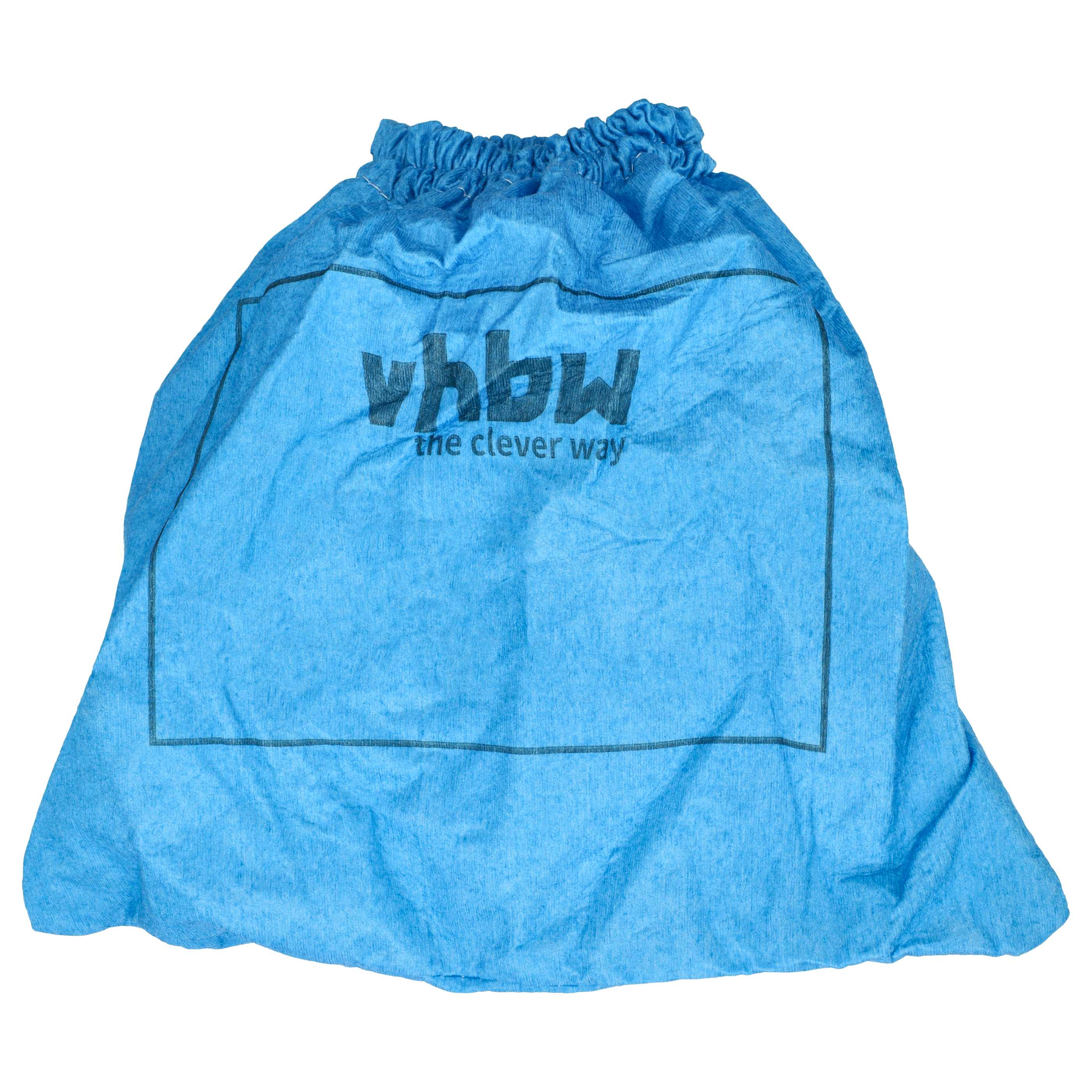 Ein blauer VHBW Staubsaugerbeutel mit Kordelzug und schwarzem Logo auf hellem Hintergrund.