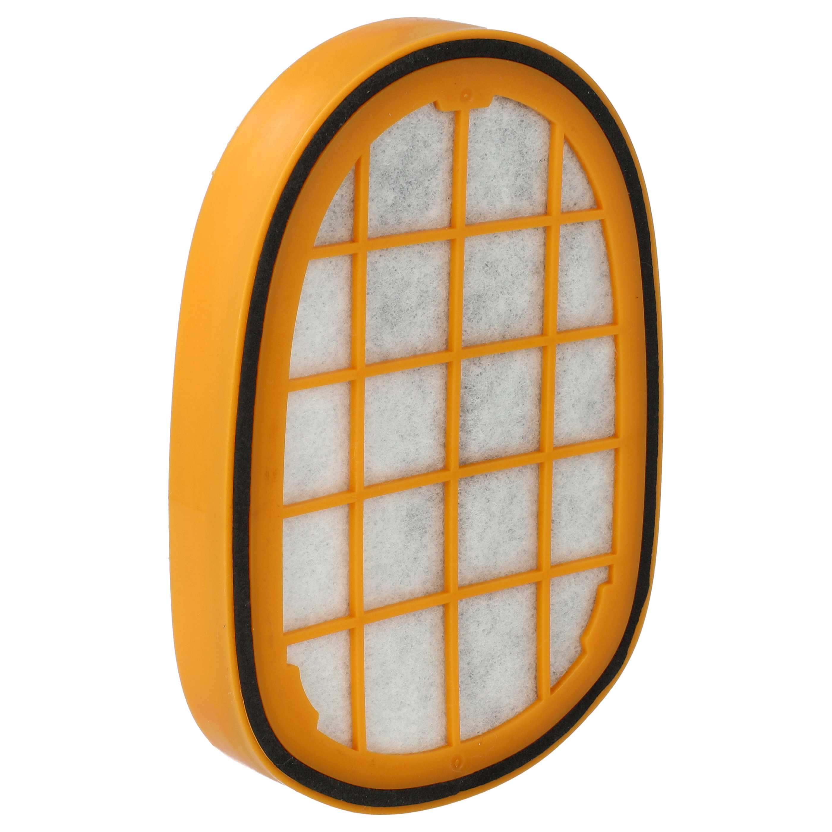 Ein ovaler, orange-weißer Luftfilter mit schwarzer Gummidichtung vor weißem Hintergrund.