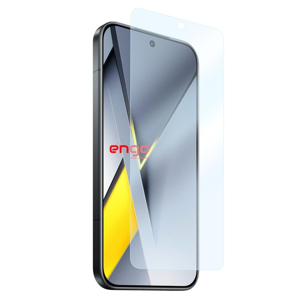 Hafifçe üzerinde duran şeffaf ekran koruyuculu bir akıllı telefon.