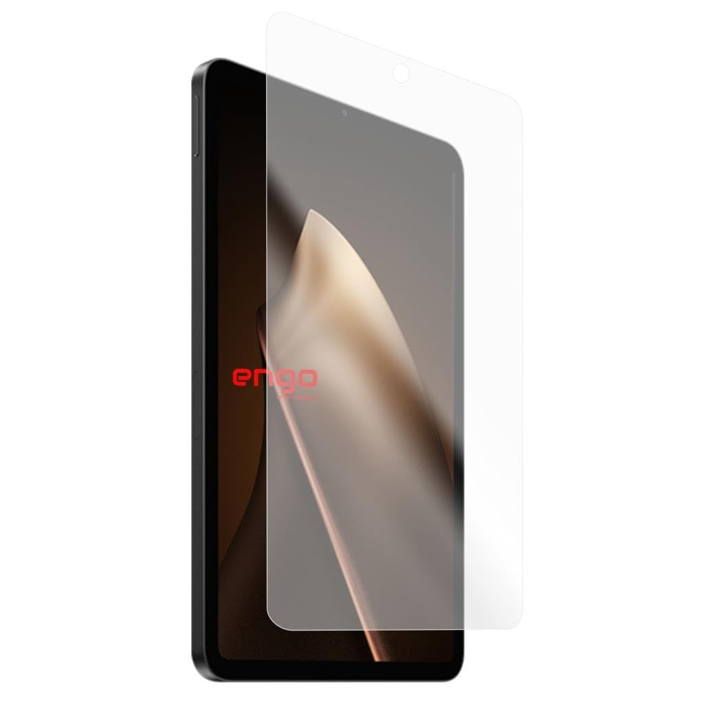 Hafifçe kaldırılmış şeffaf bir ekran koruyucu cama sahip bir tablet.