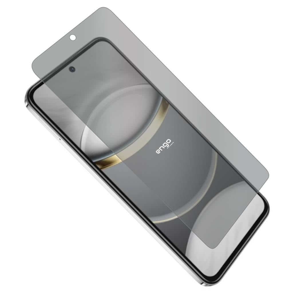 Parlak ekrana sahip bir akıllı telefonun üzerinde gri gizlilik filtresi var.