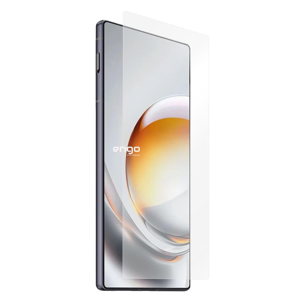 Koyu çerçeveli ve hafifçe kaldırılmış şeffaf ekran koruyuculu akıllı telefon.