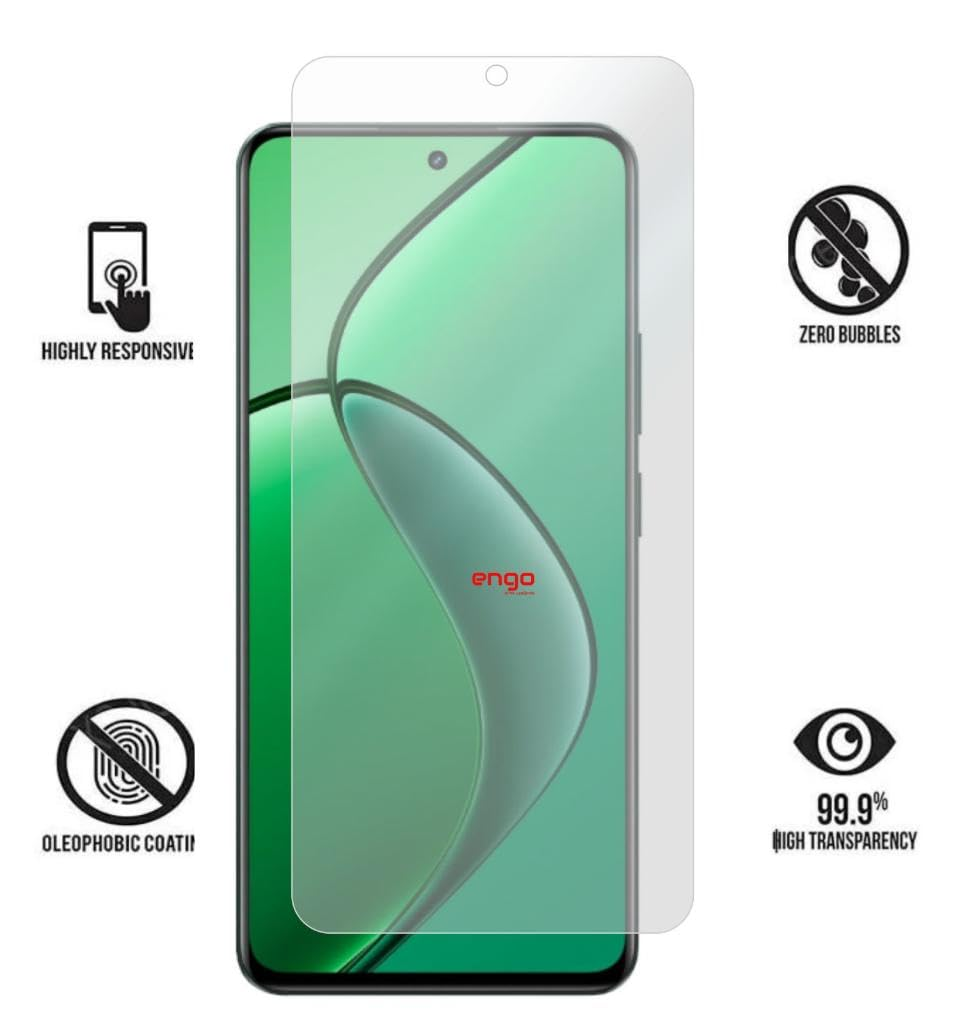 Ekran koruyuculu akıllı telefon, dokunmatik simgesi, sıfır kabarcık sembolü, oleofobik logo ve şeffaflık notu.