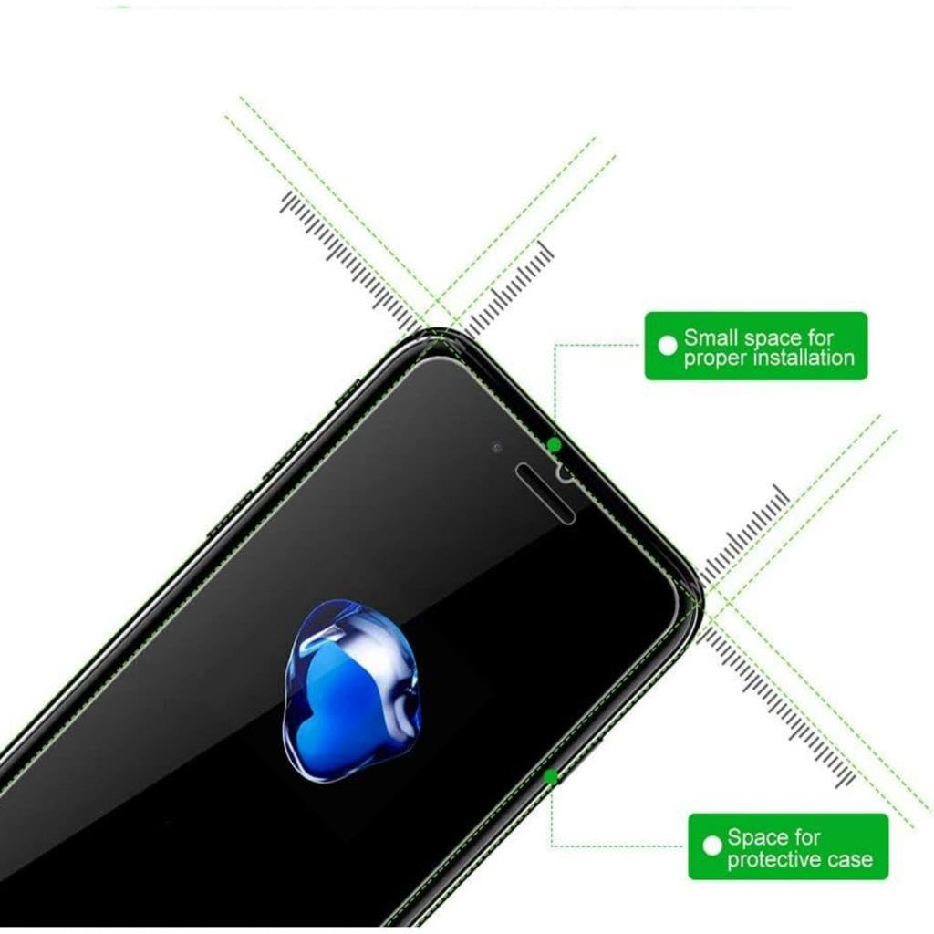 Cam ekran koruyuculu, kurulum notlu ve yeşil kılavuz çizgili akıllı telefon.