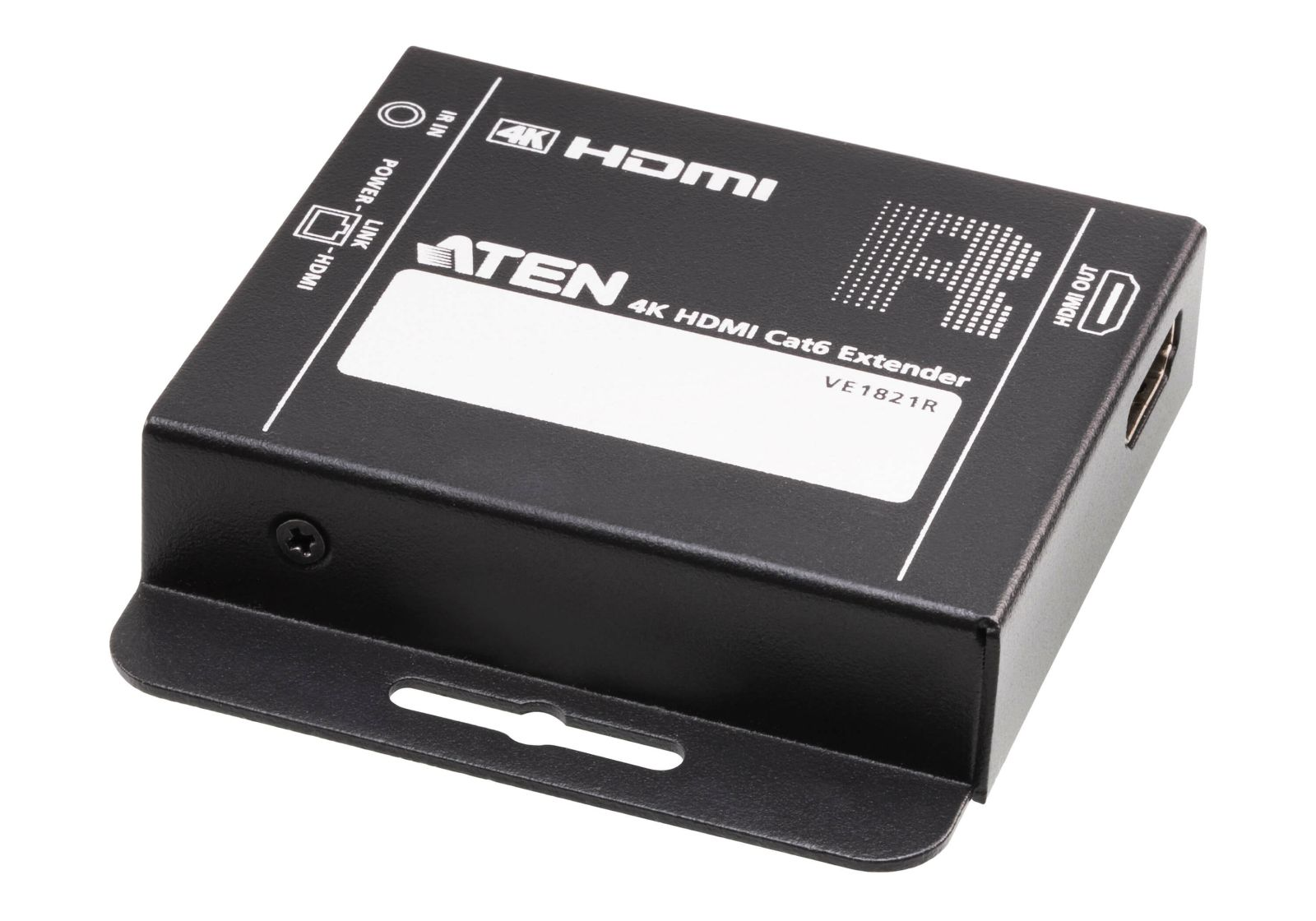 Schwarzer ATEN 4K HDMI Cat6 Extender auf weißem Hintergrund.