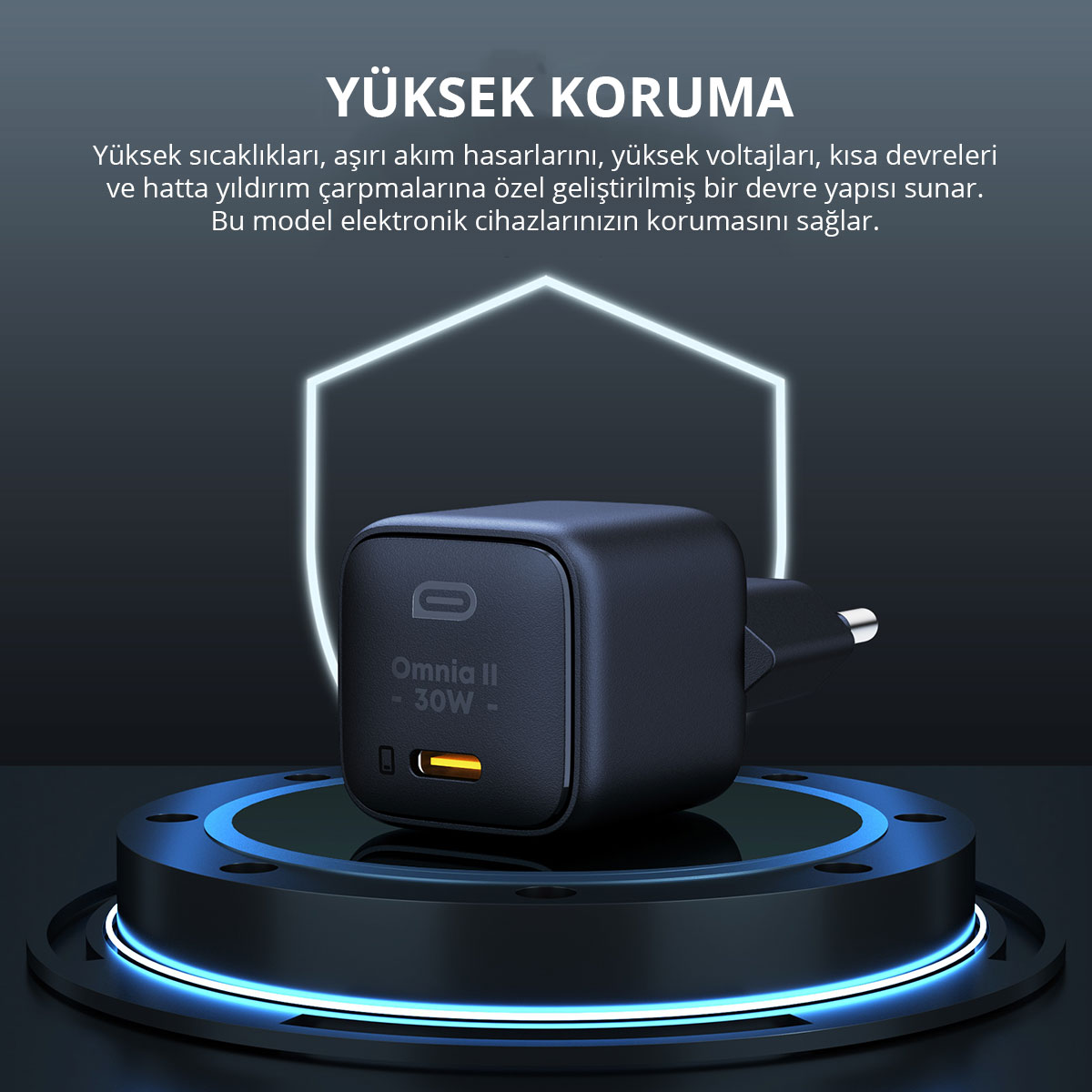AUKEY PA-B1L-BK 30W Omnia II Mini GaN Type-C PD Destekli Şarj Cihazı Siyah