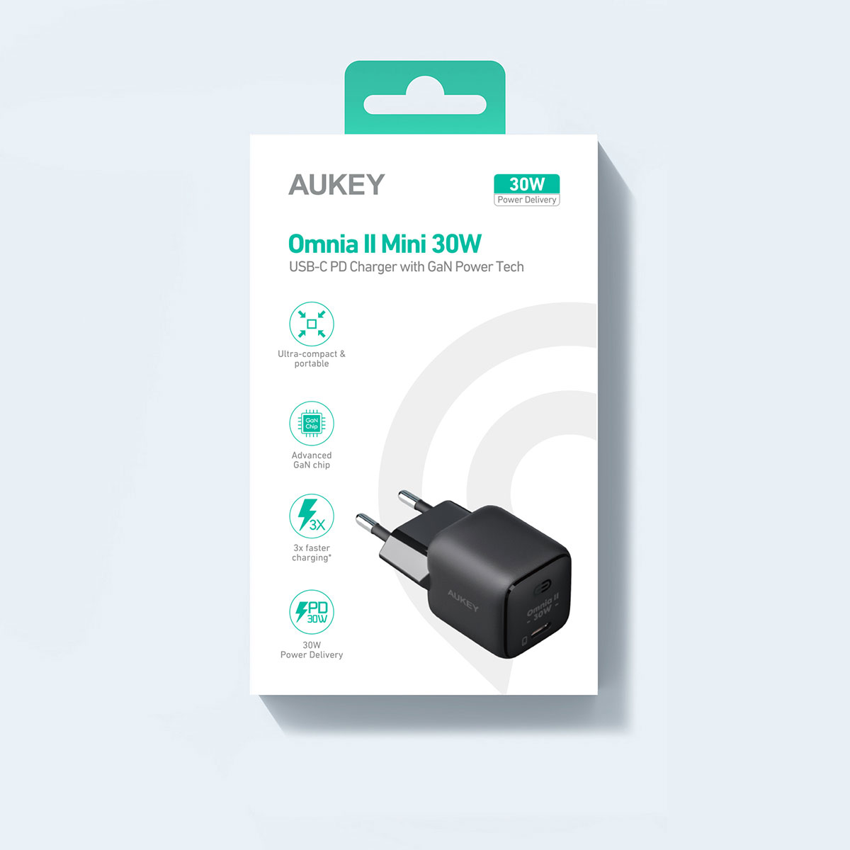 AUKEY PA-B1L-BK 30W Omnia II Mini GaN Type-C PD Destekli Şarj Cihazı Siyah