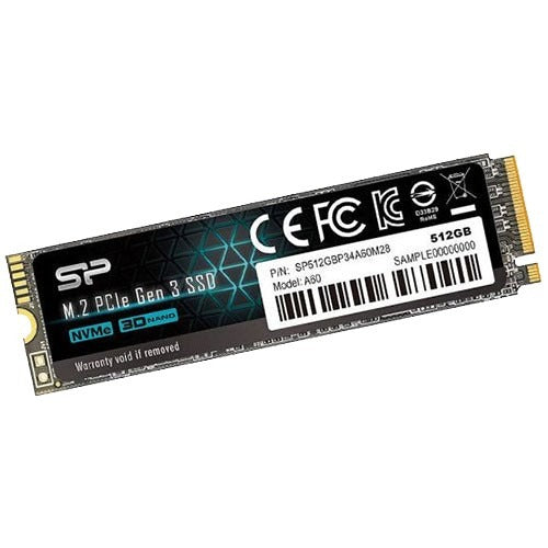 A black M.2 NVMe PCIe Gen 3 SSD with a 512GB capacity and a barcode label against a white background.
