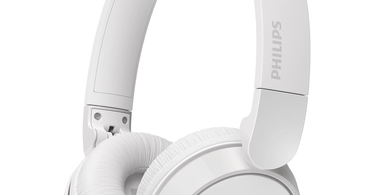 White Philips over-ear headphones with padded ear cushions against a white background.