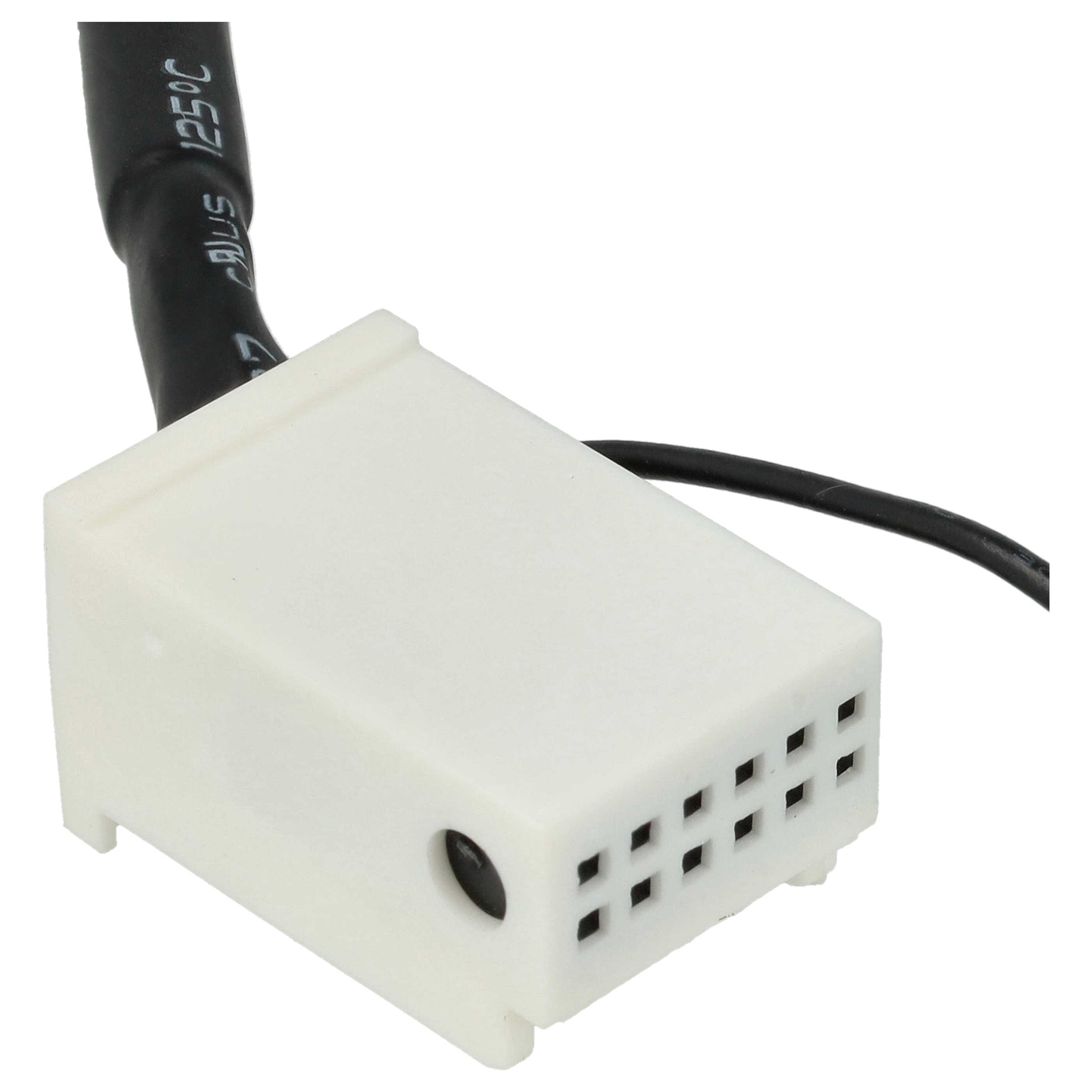 Ein weißer Kunststoff-Stecker mit zehn Löchern und einem schwarzen Kabel, isoliert auf weißem Hintergrund.