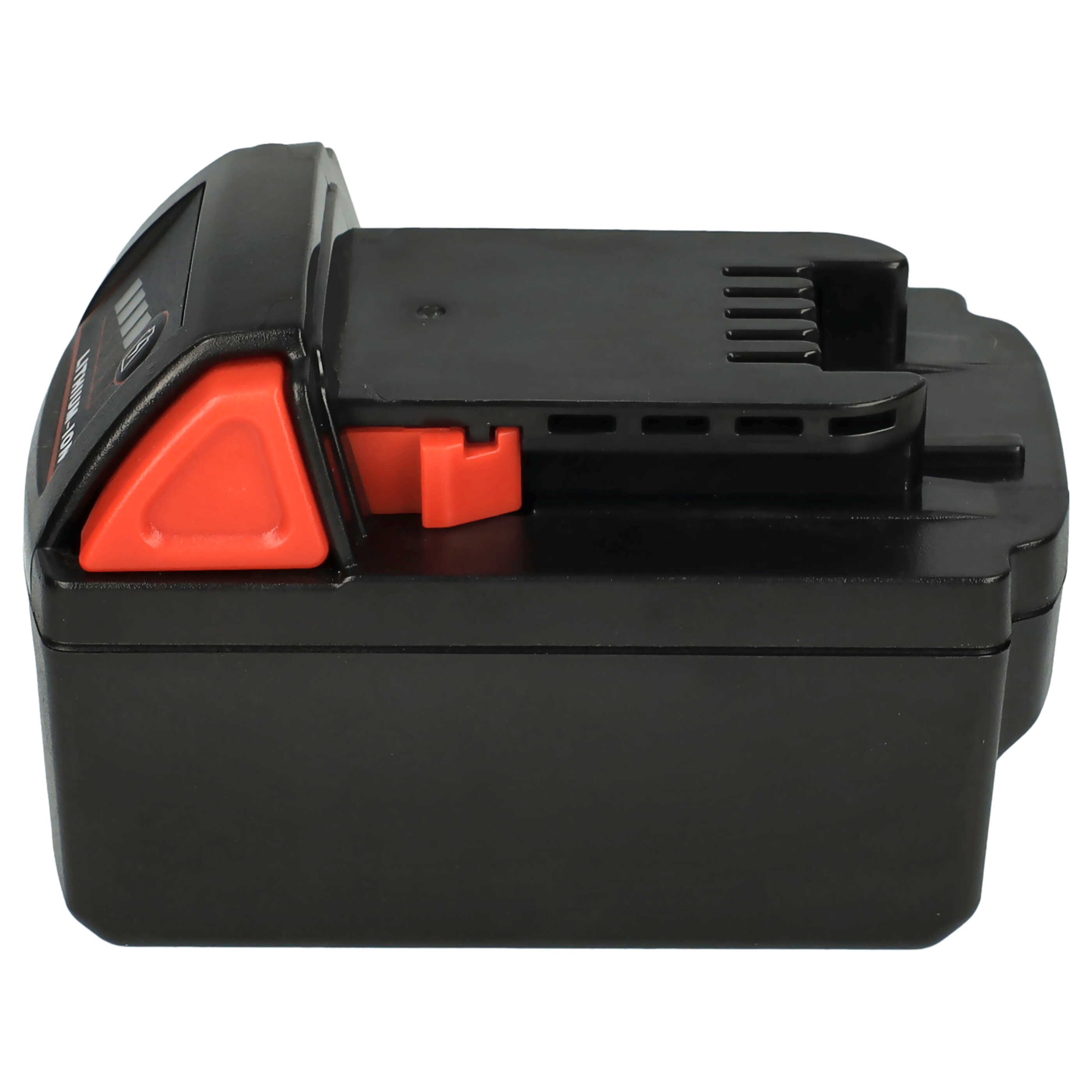 Schwarzer Lithium-Ionen-Akkukasten mit orangem Entriegelungsknopf auf weißem Hintergrund.