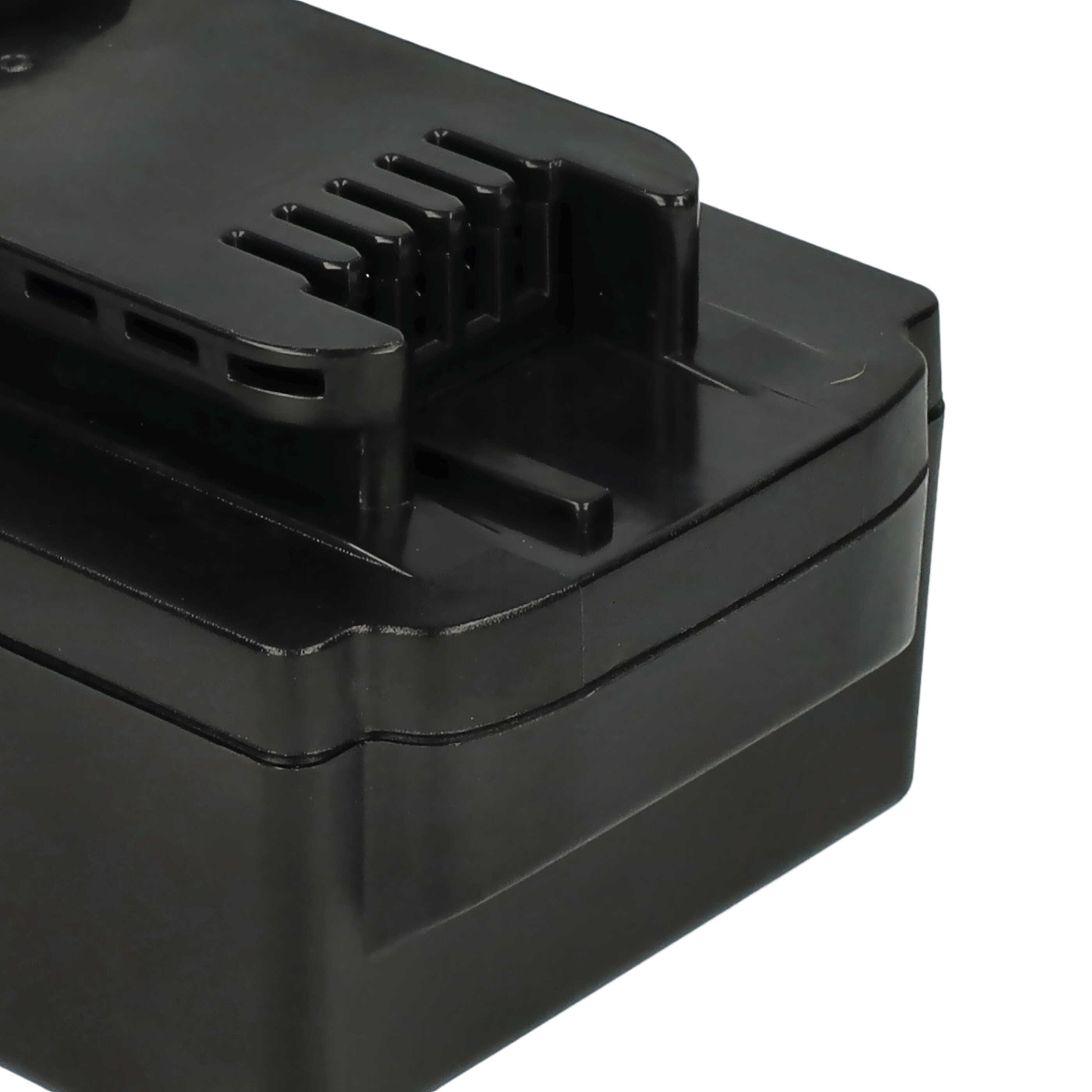 Schwarzer Akku mit elektrischen Anschlüssen auf weißem Hintergrund.