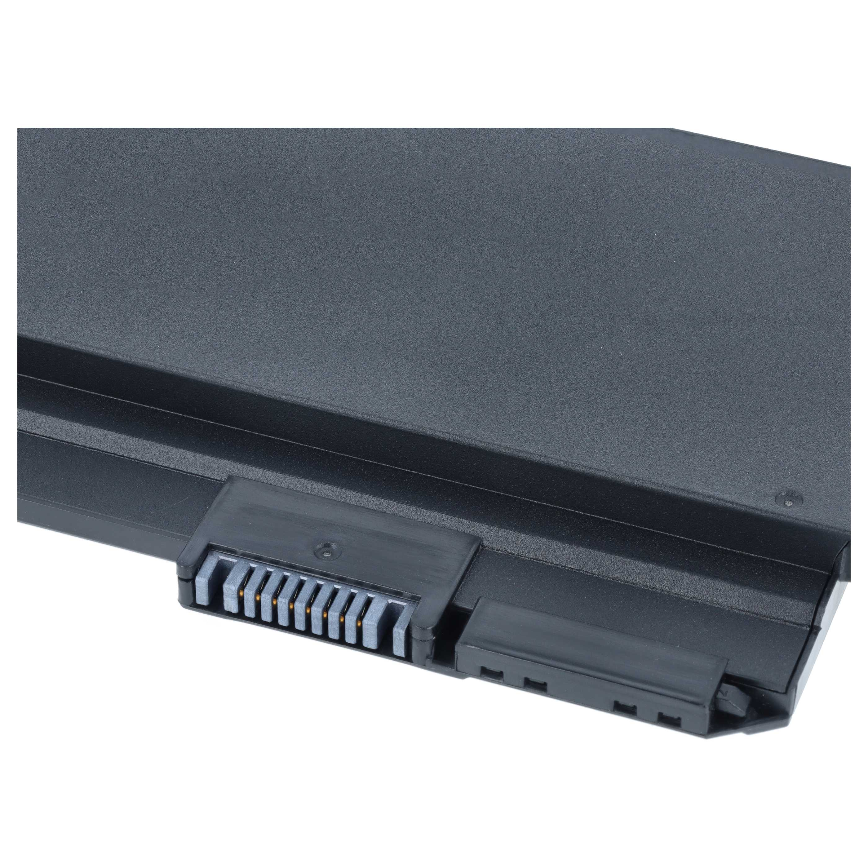 Schwarzer Laptop-Akku mit sichtbaren Kontaktpins im Vordergrund.