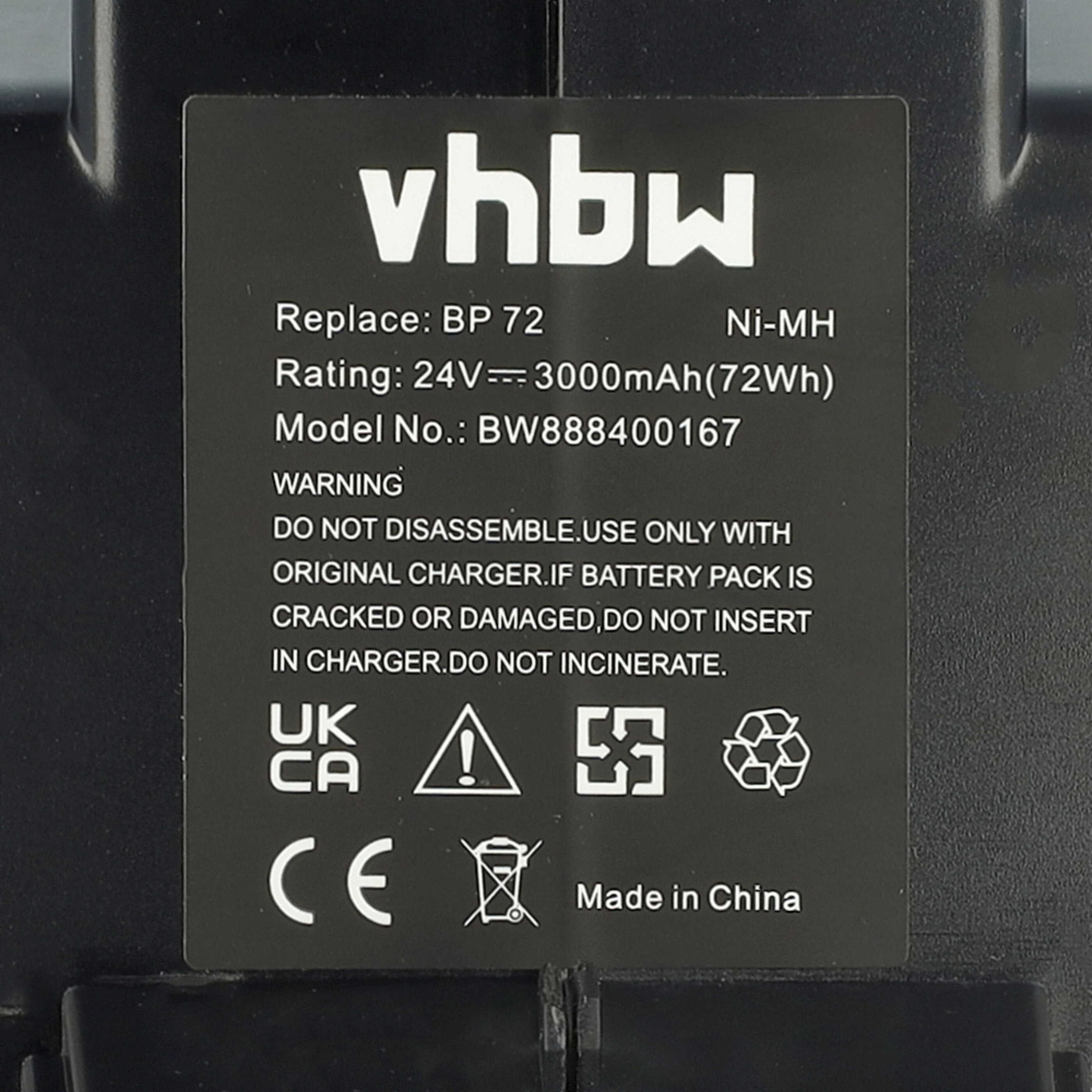 Aufkleber mit vhbw-Logo, technischen Daten und Warnhinweisen.