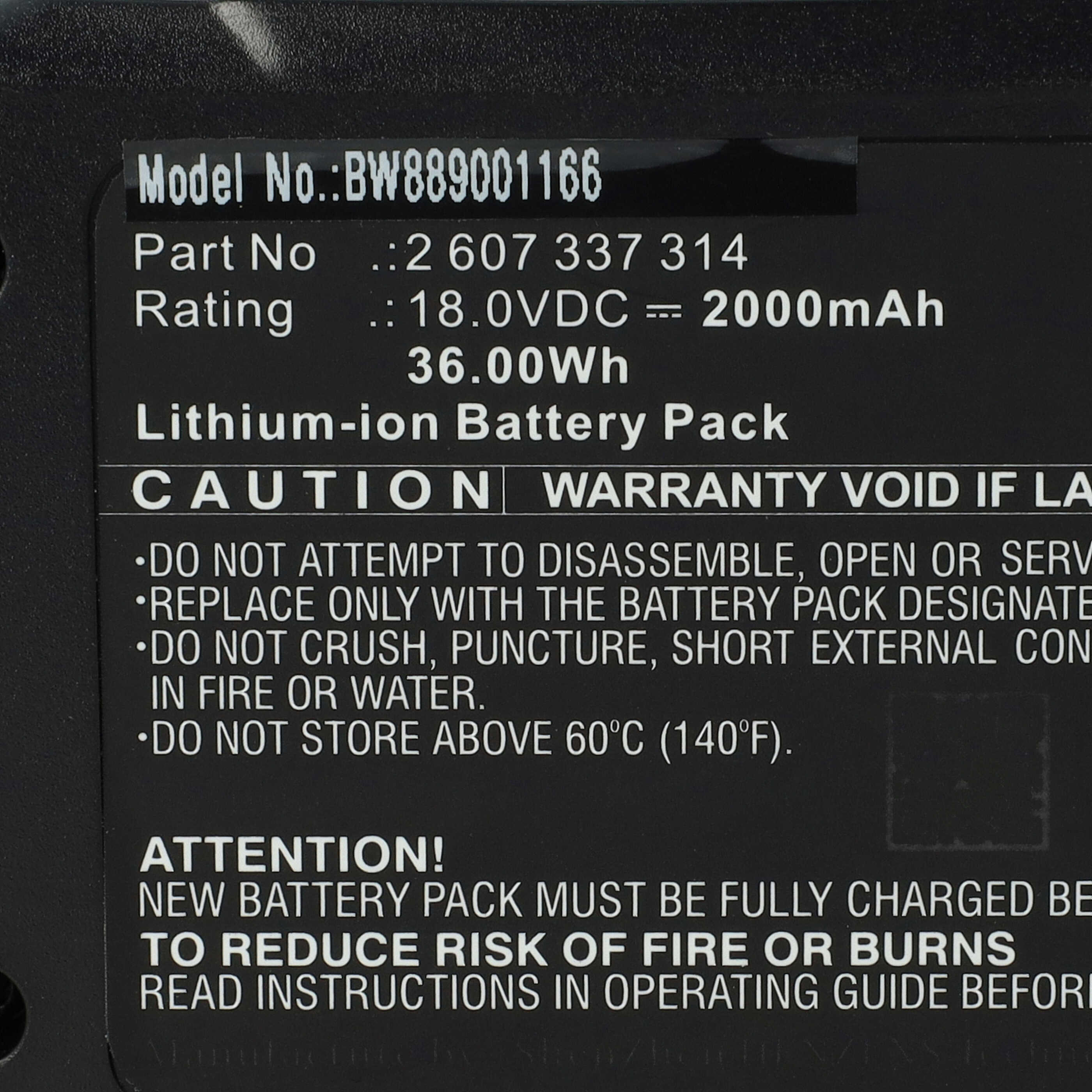 Etikett auf Lithium-Ionen-Akkupack mit technischen Daten und Sicherheitshinweisen.