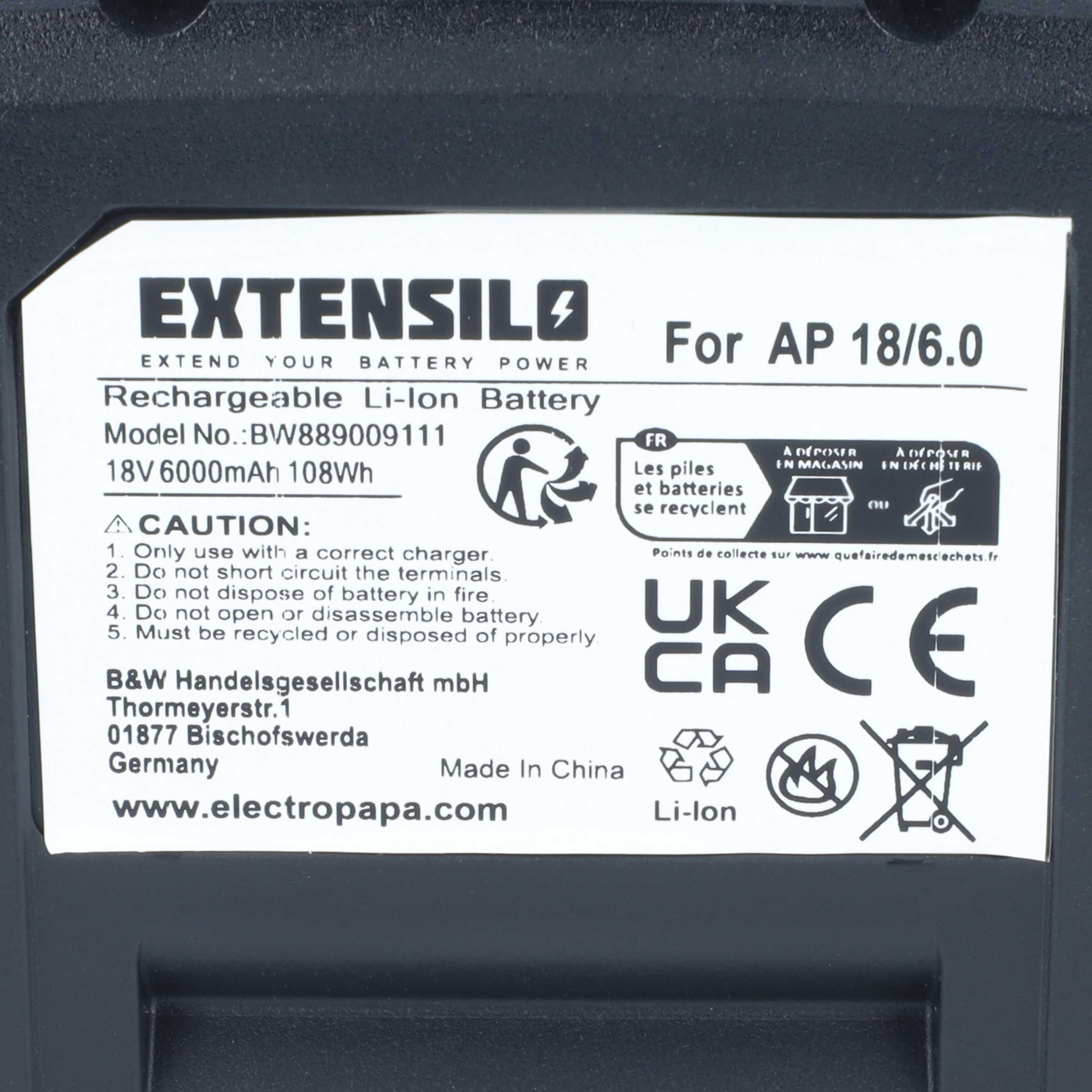 Etikett auf einem Li-Ion-Akku mit technischen Daten, Sicherheitshinweisen und Recycling-Symbolen.