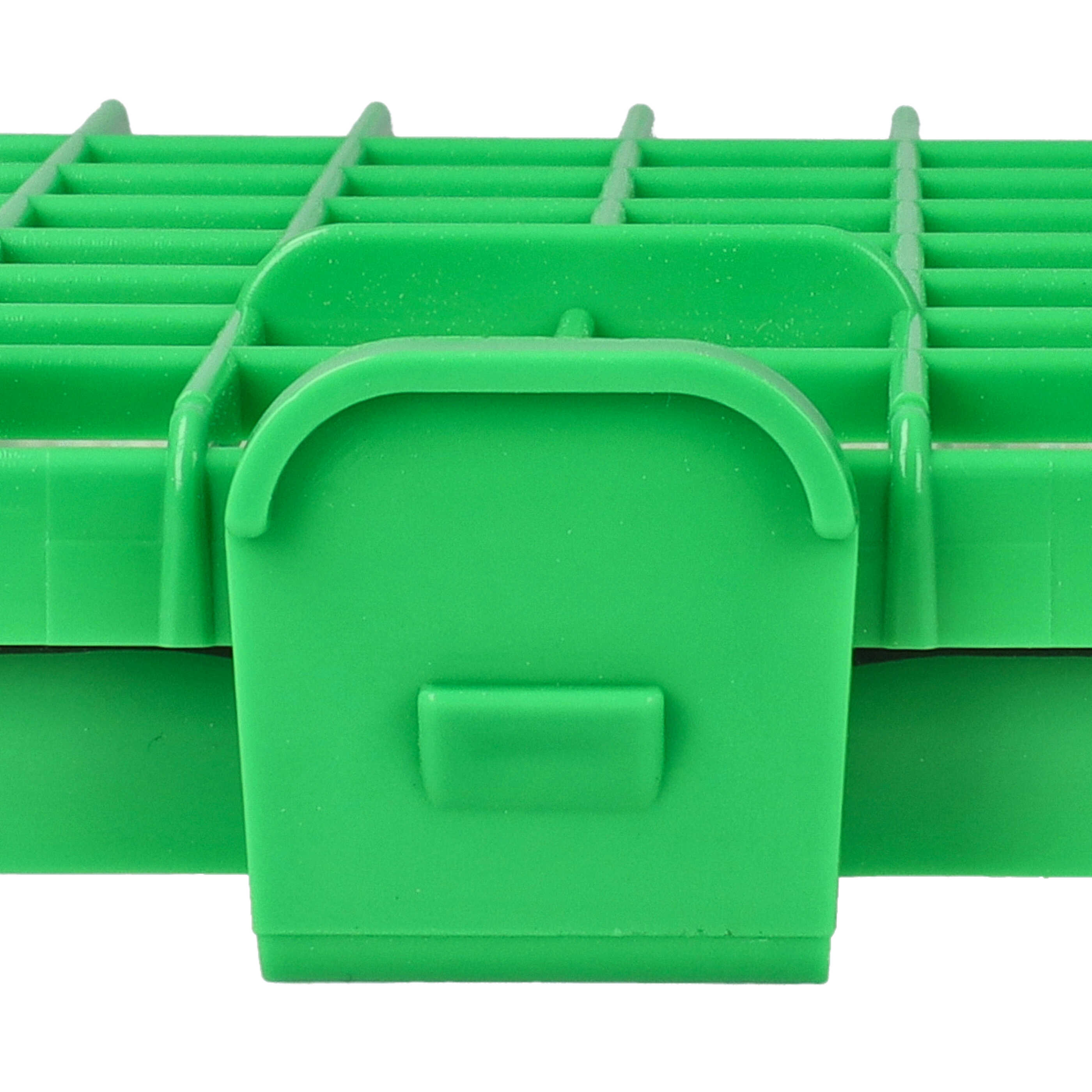 Eine grüne Plastikbox mit einem Deckel mit Gittermuster.