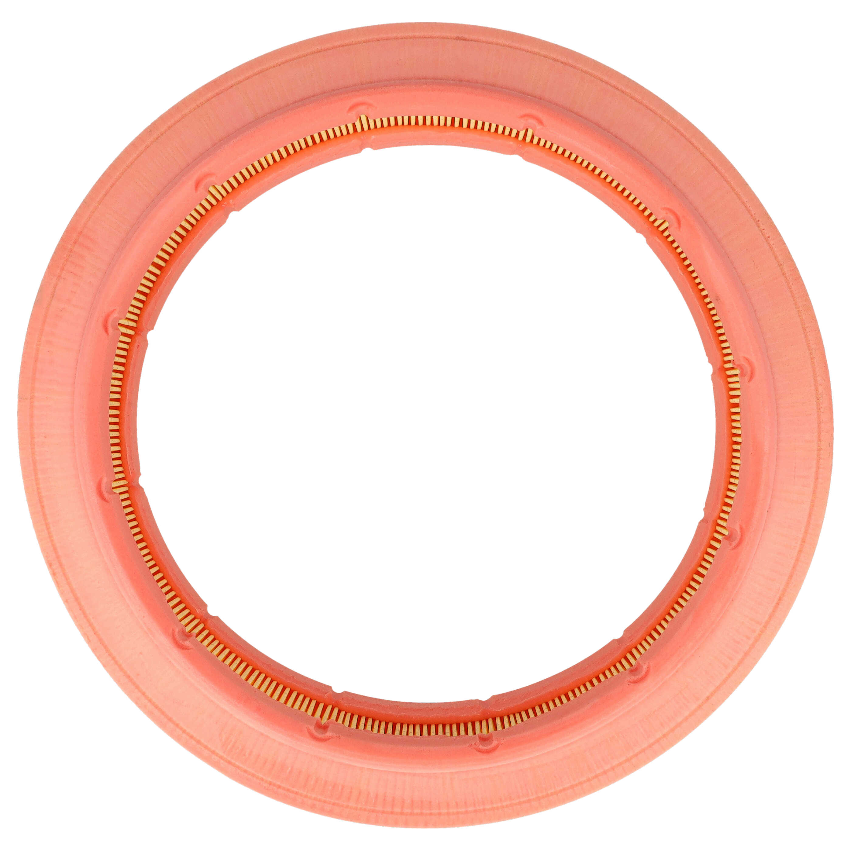 Runder orangefarbener Filter mit integriertem Metallring und feinen Falten.