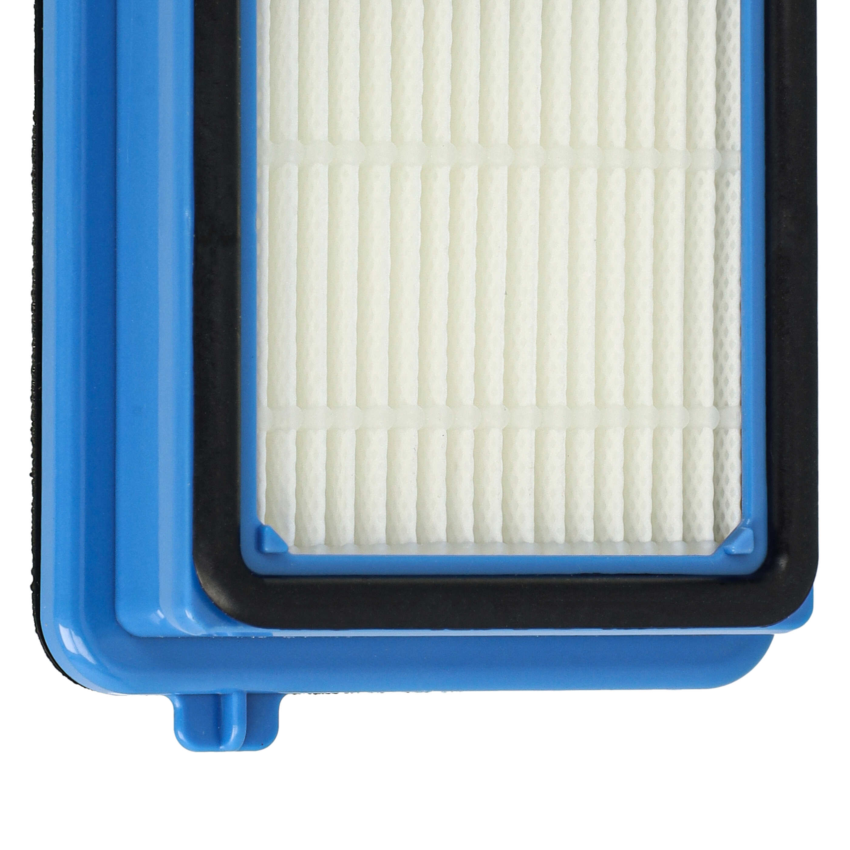 Nahaufnahme eines blauen und schwarzen Luftfilters mit weißem Faltenmaterial.