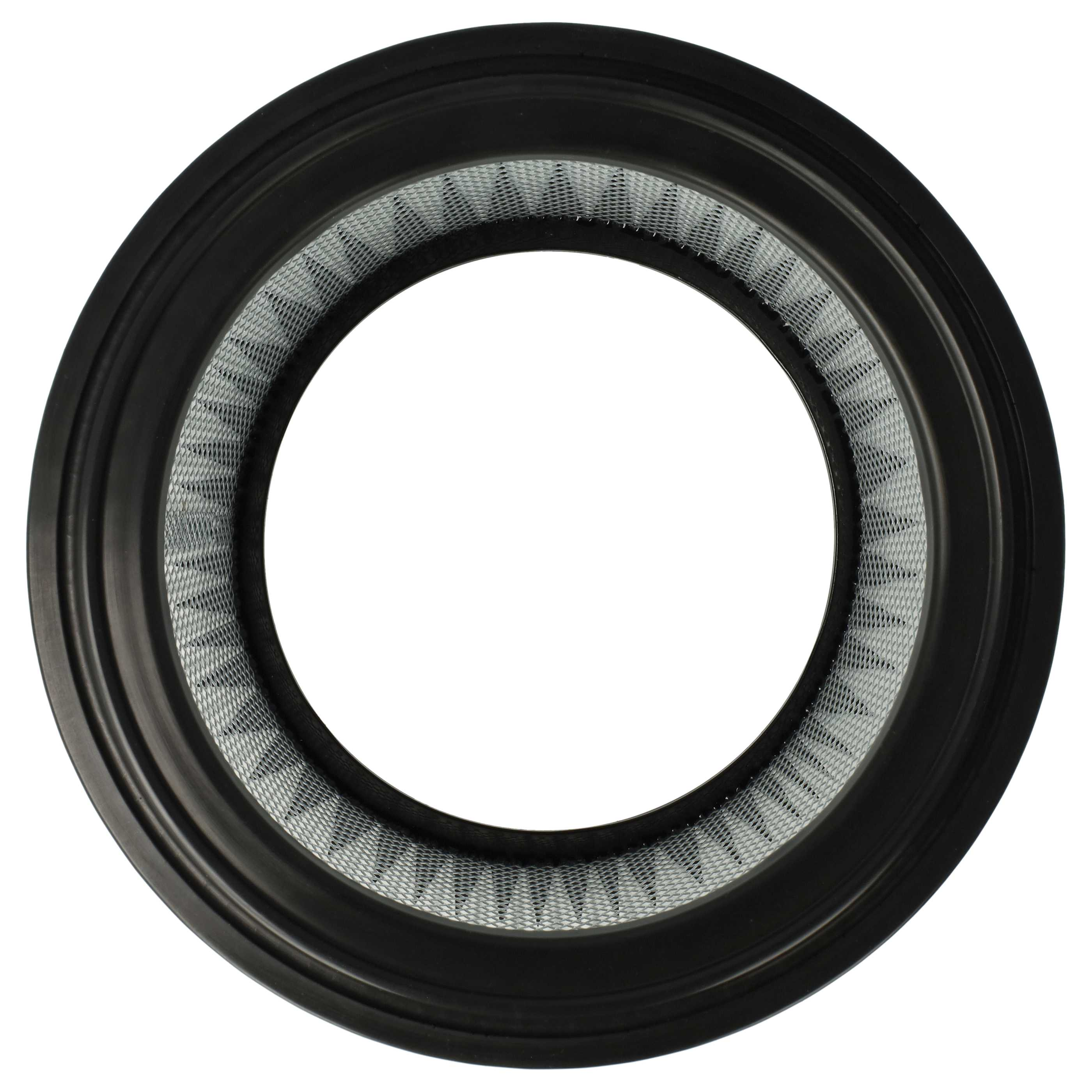 Runder Luftfilter mit schwarzem Gummirand und gefaltetem, grauem Filtereinsatz.