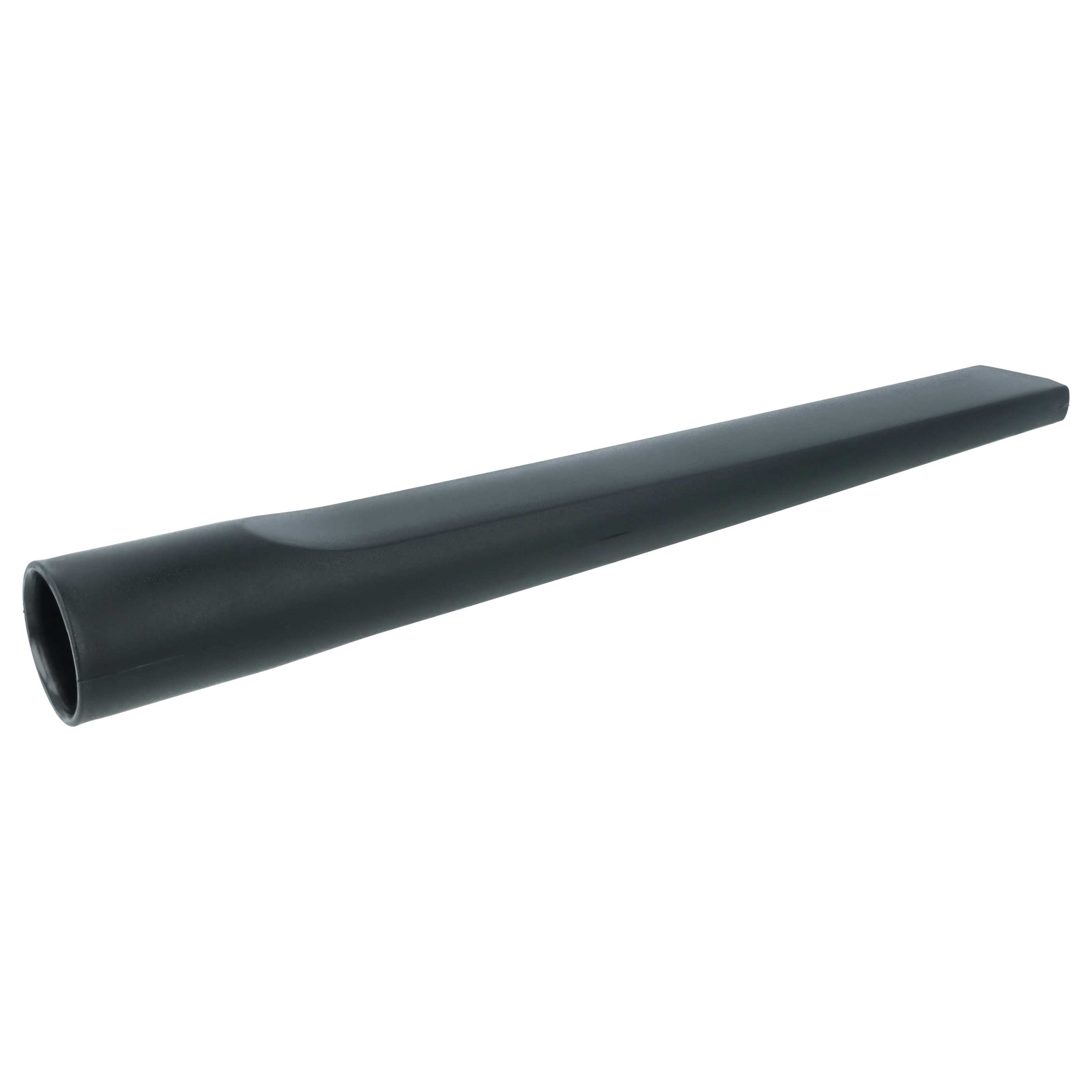Eine schwarze, lange Fugendüse für Staubsauger auf weißem Hintergrund.