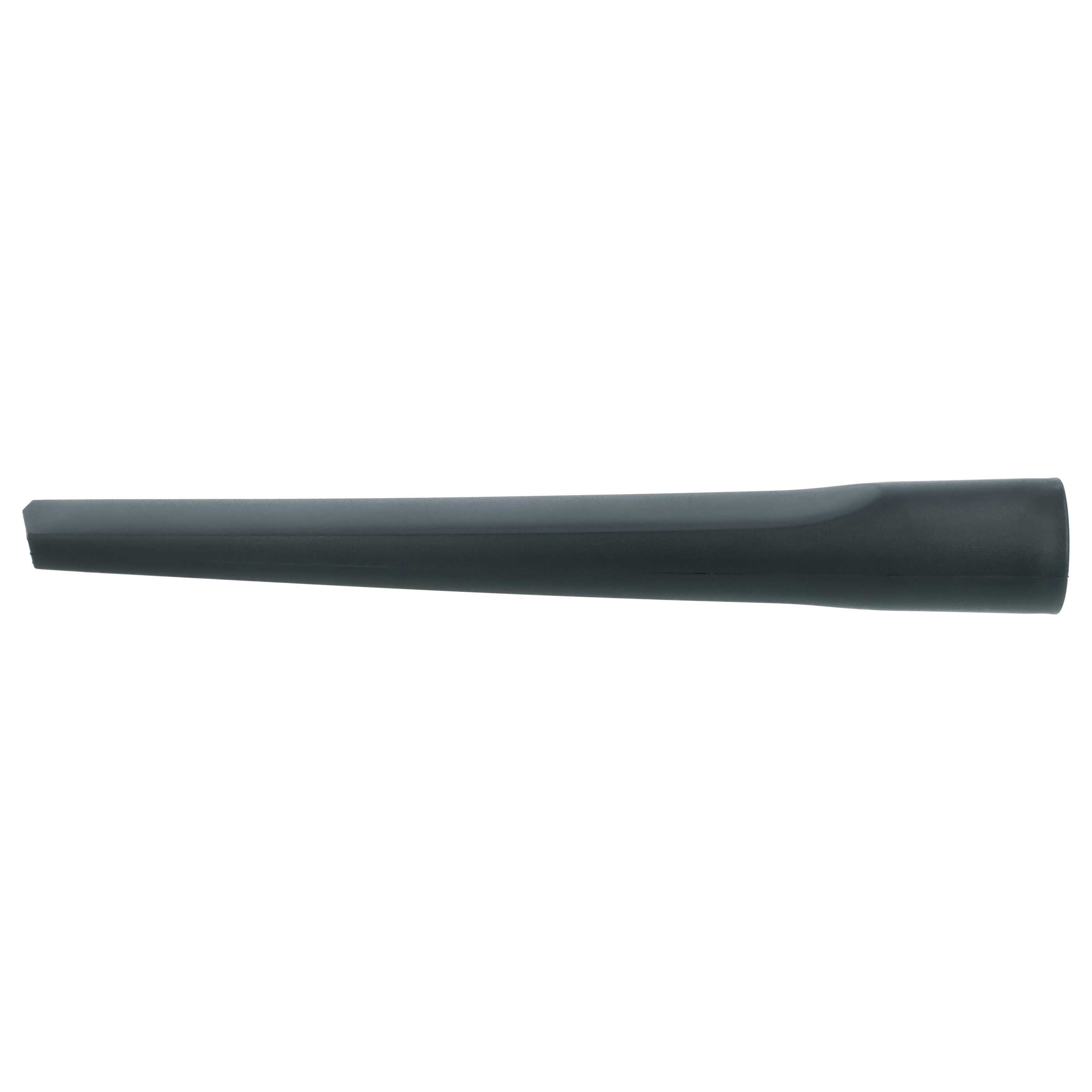 Eine lange, schwarze Staubsaugerdüse auf weißem Hintergrund.