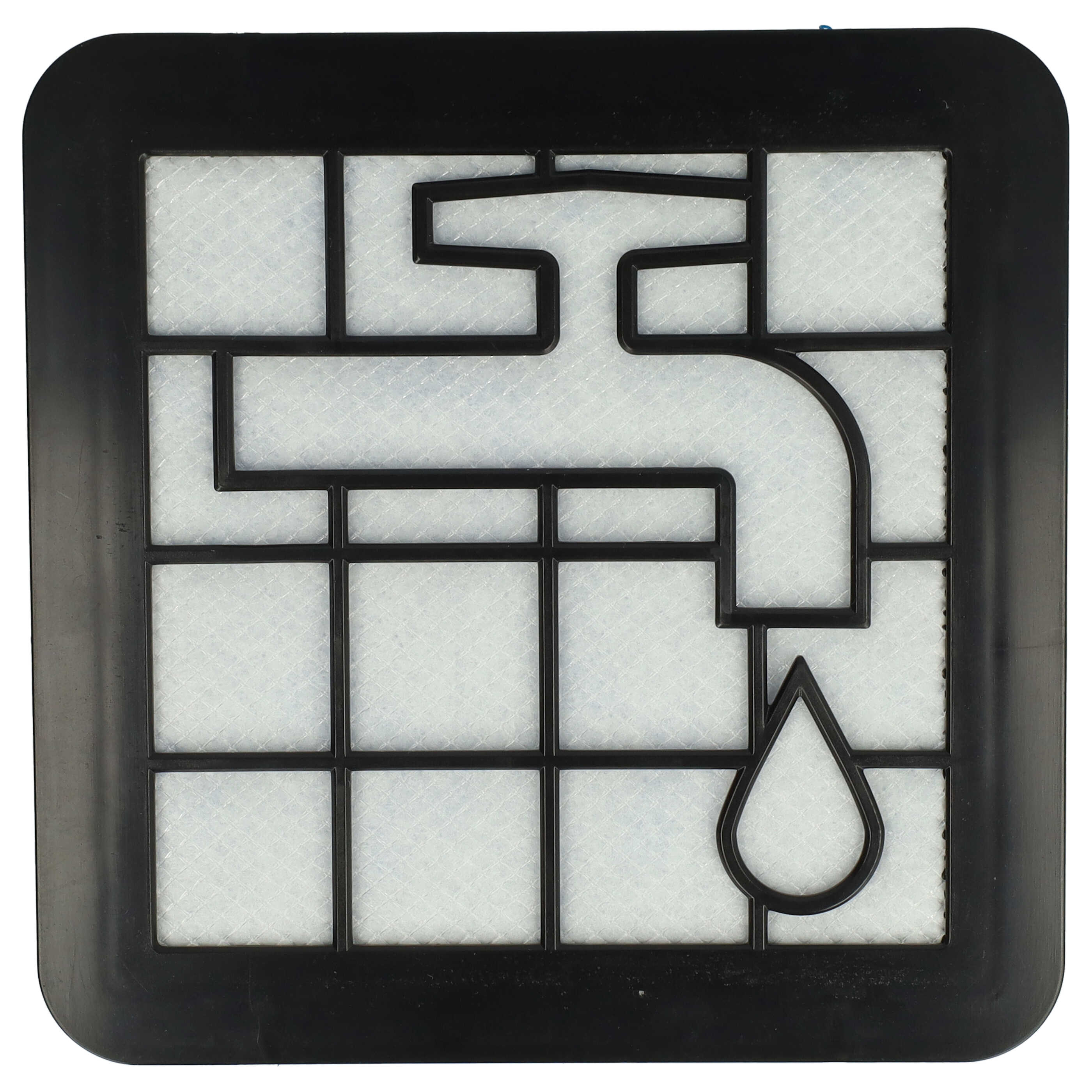 Ein quadratischer schwarzer Filter mit einem weißen Wasserhahn- und Wassertropfensymbol.