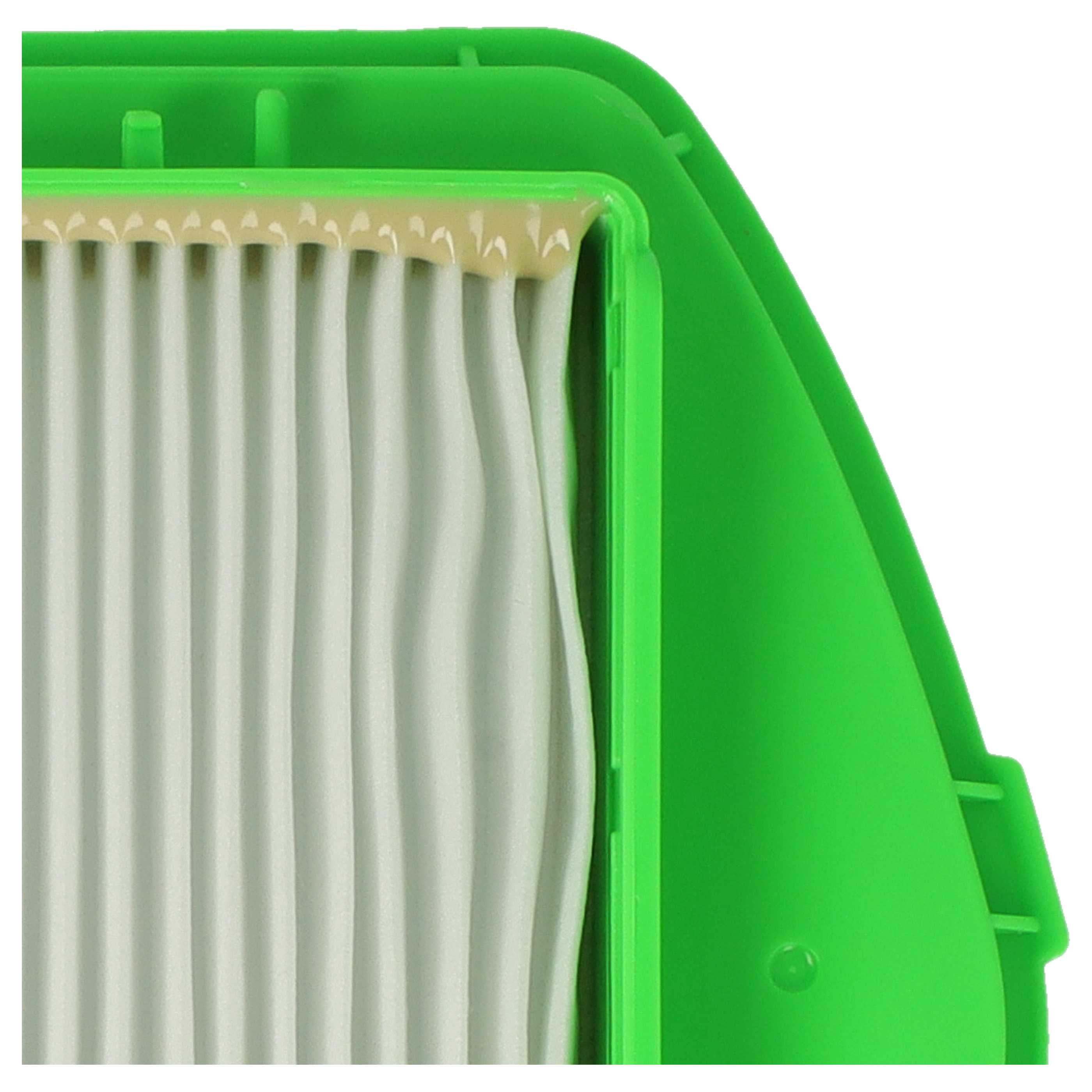 Nahaufnahme eines weißen Plisseefilters in einem grünen Plastikgehäuse.