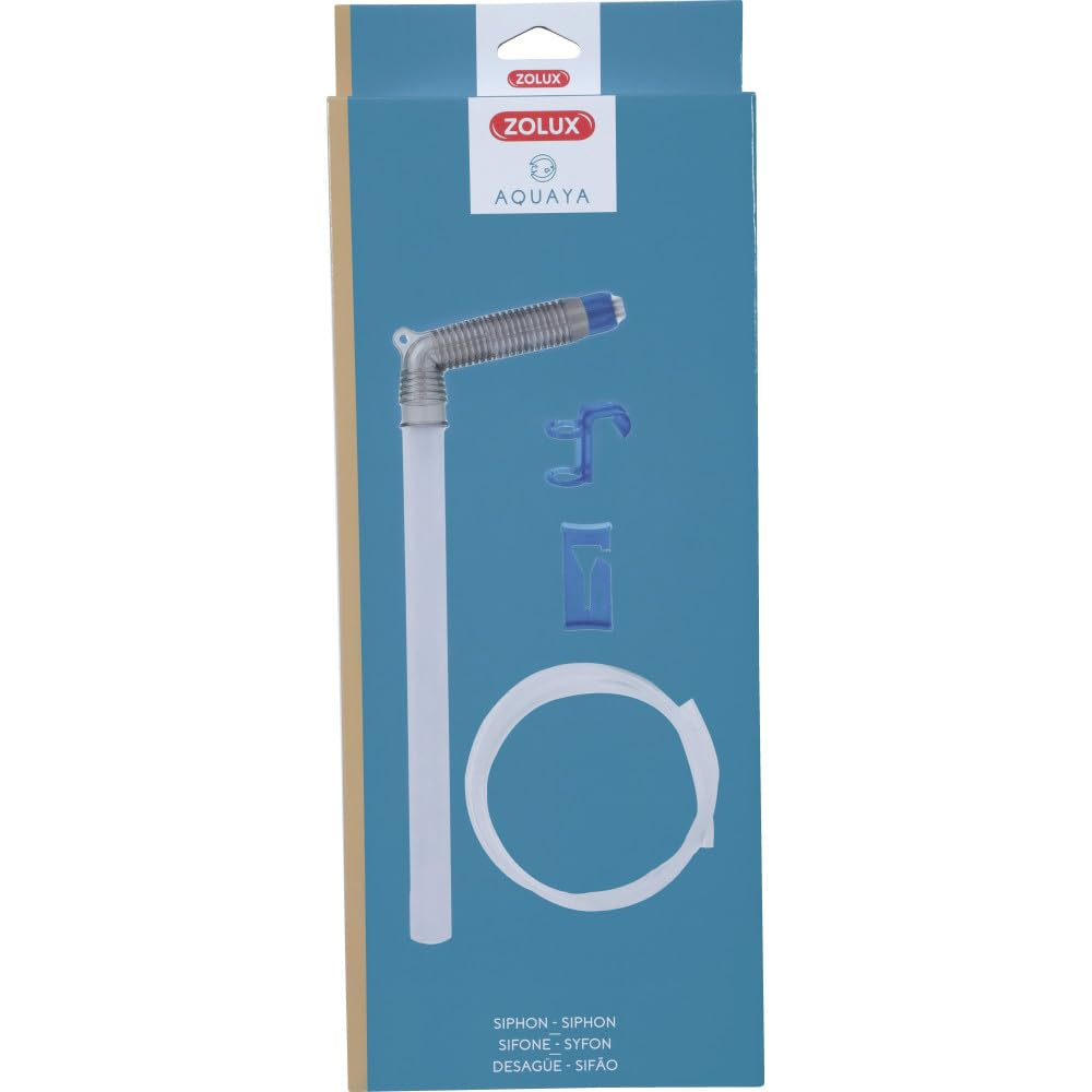 Blaue Zolux Aquaya Aquarien-Siphon-Verpackung mit Bild des Produkts.