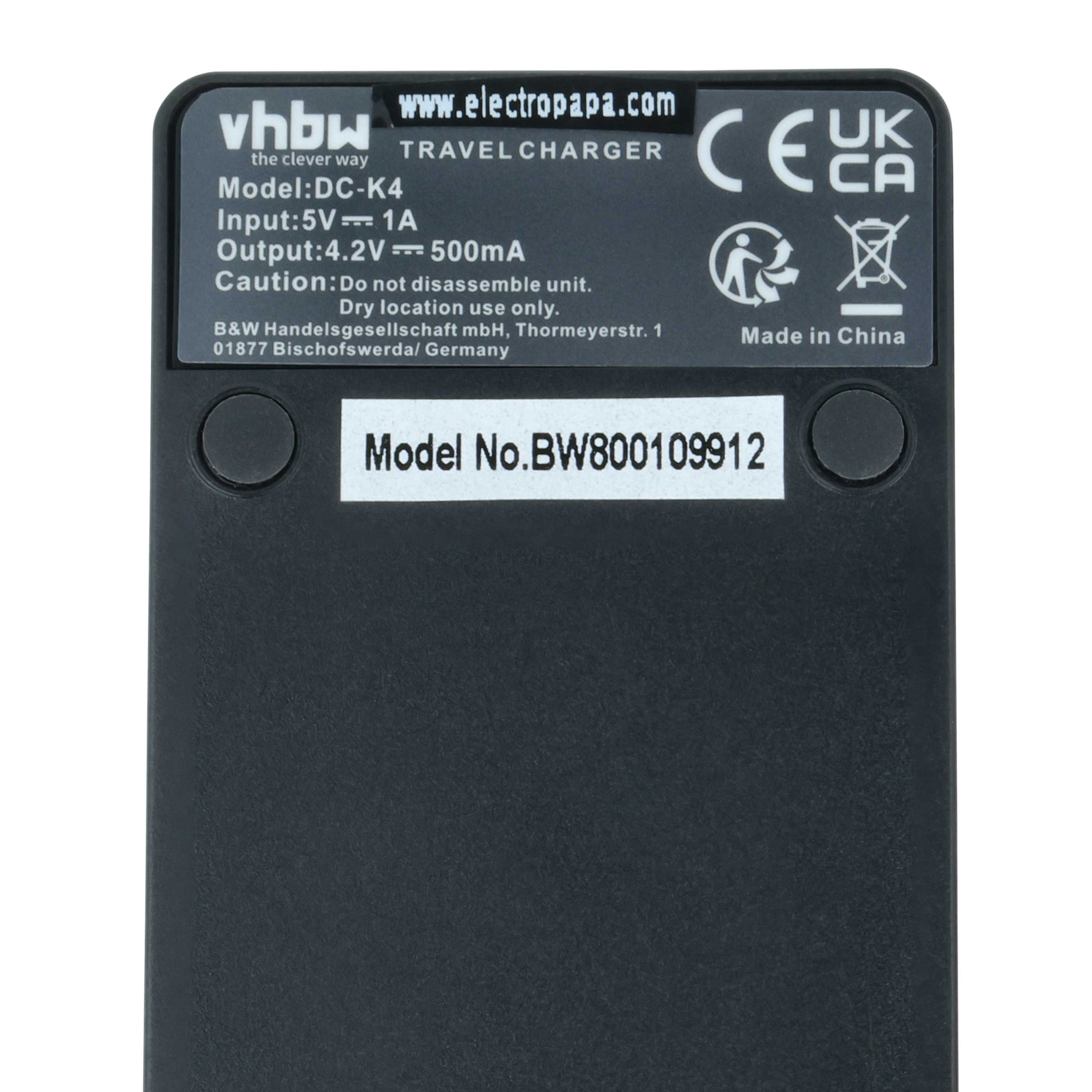 Schwarzes vhbw-Reiseadapteretikett mit technischen Daten und CE-Zeichen.