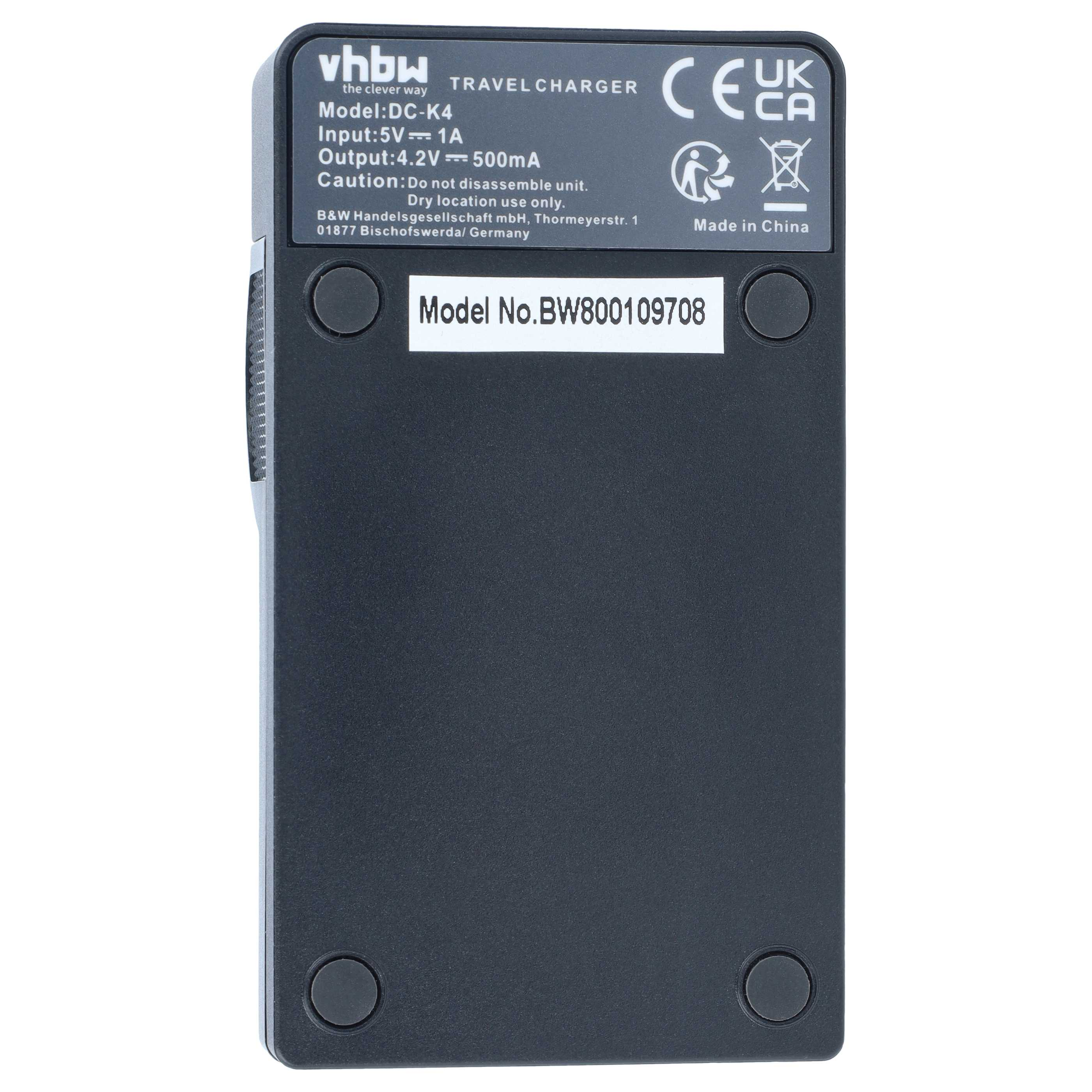 Schwarzes vhbw Reise-Ladegerät mit technischen Daten und CE-Kennzeichnung auf der Rückseite.