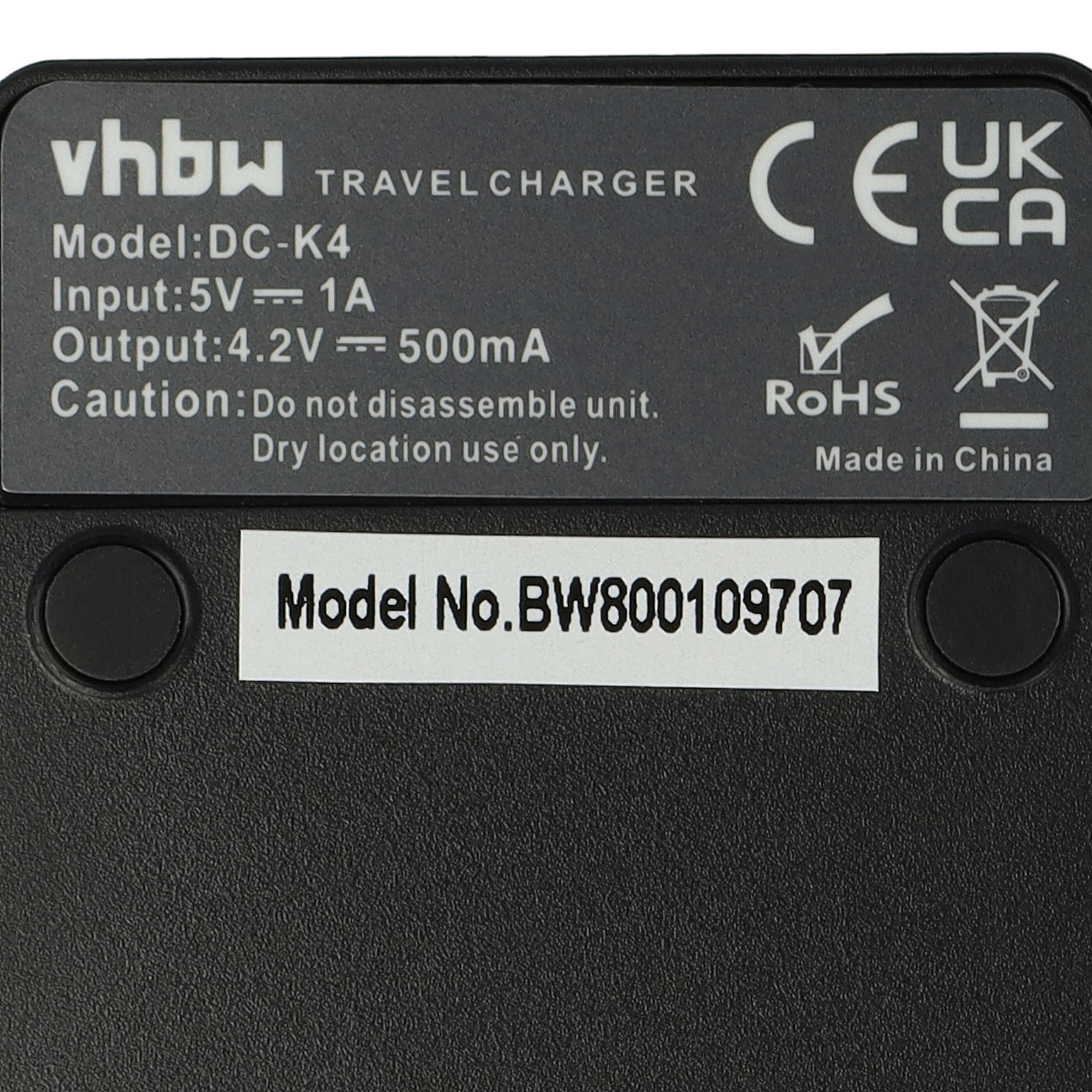 Schwarzes vhbw Reiseladegerät mit technischen Daten, CE-Zeichen und Model No. BW800109707.