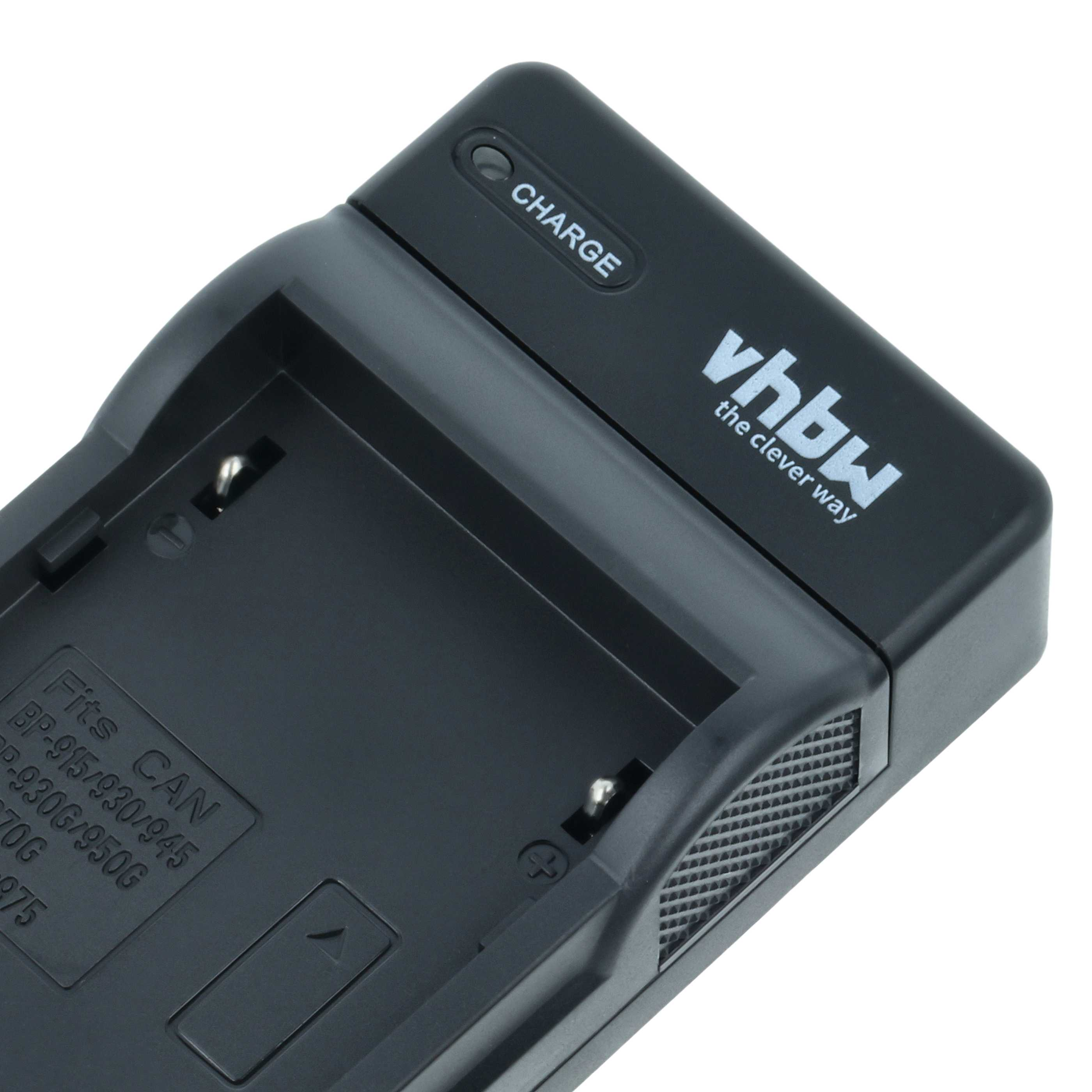 Schwarzes vhbw Akkuladegerät für Canon Kameras auf weißem Hintergrund.
