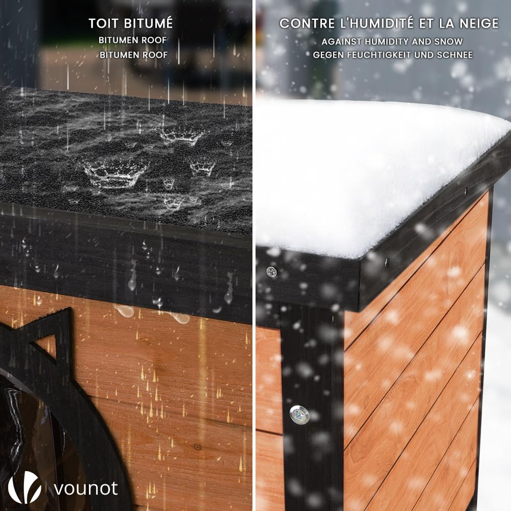 Holzunterstand mit Bitumendach schützt vor Regen und Schnee.