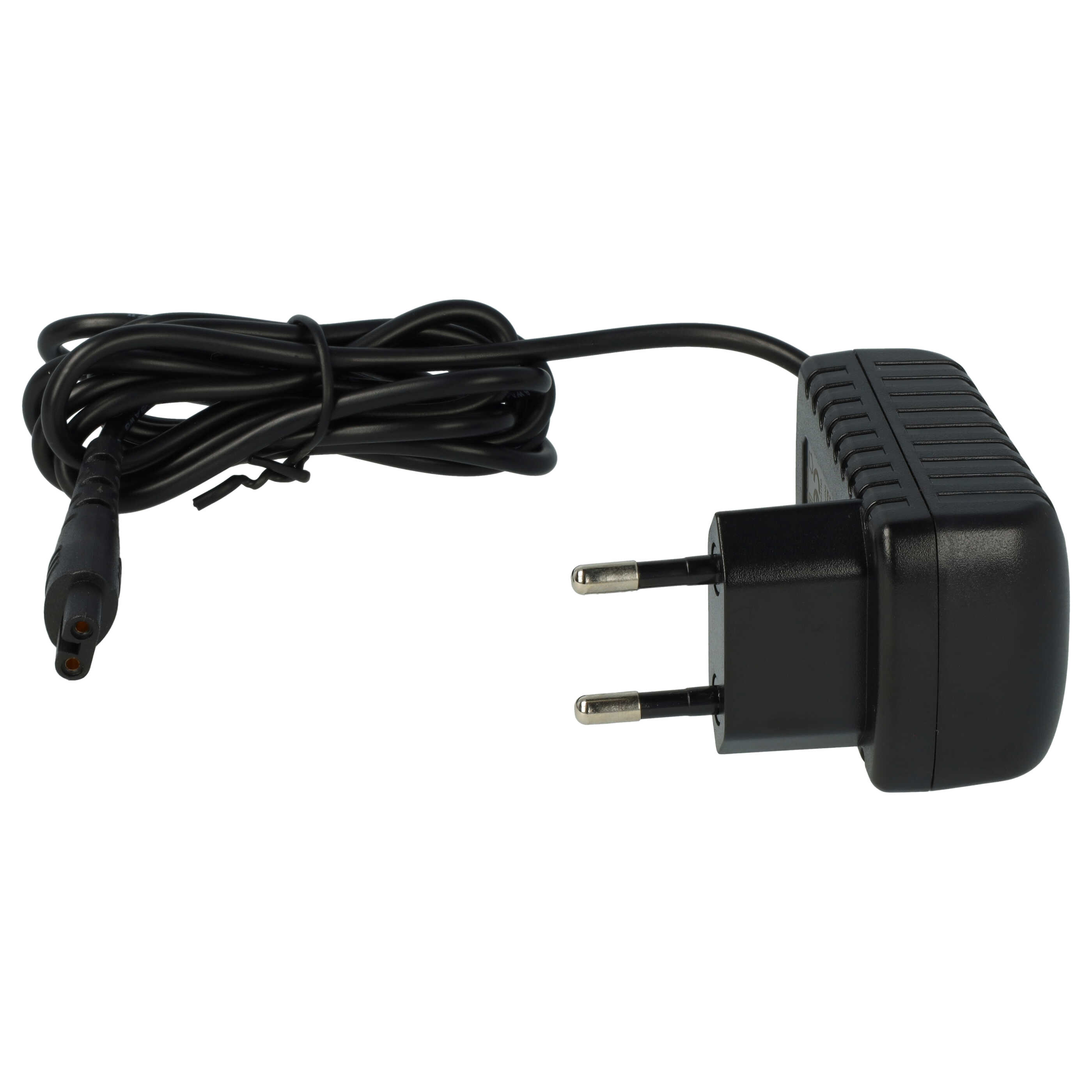 Ein schwarzes Netzteil mit einem EU-Stecker und einem langen, aufgerollten Kabel mit Stecker.