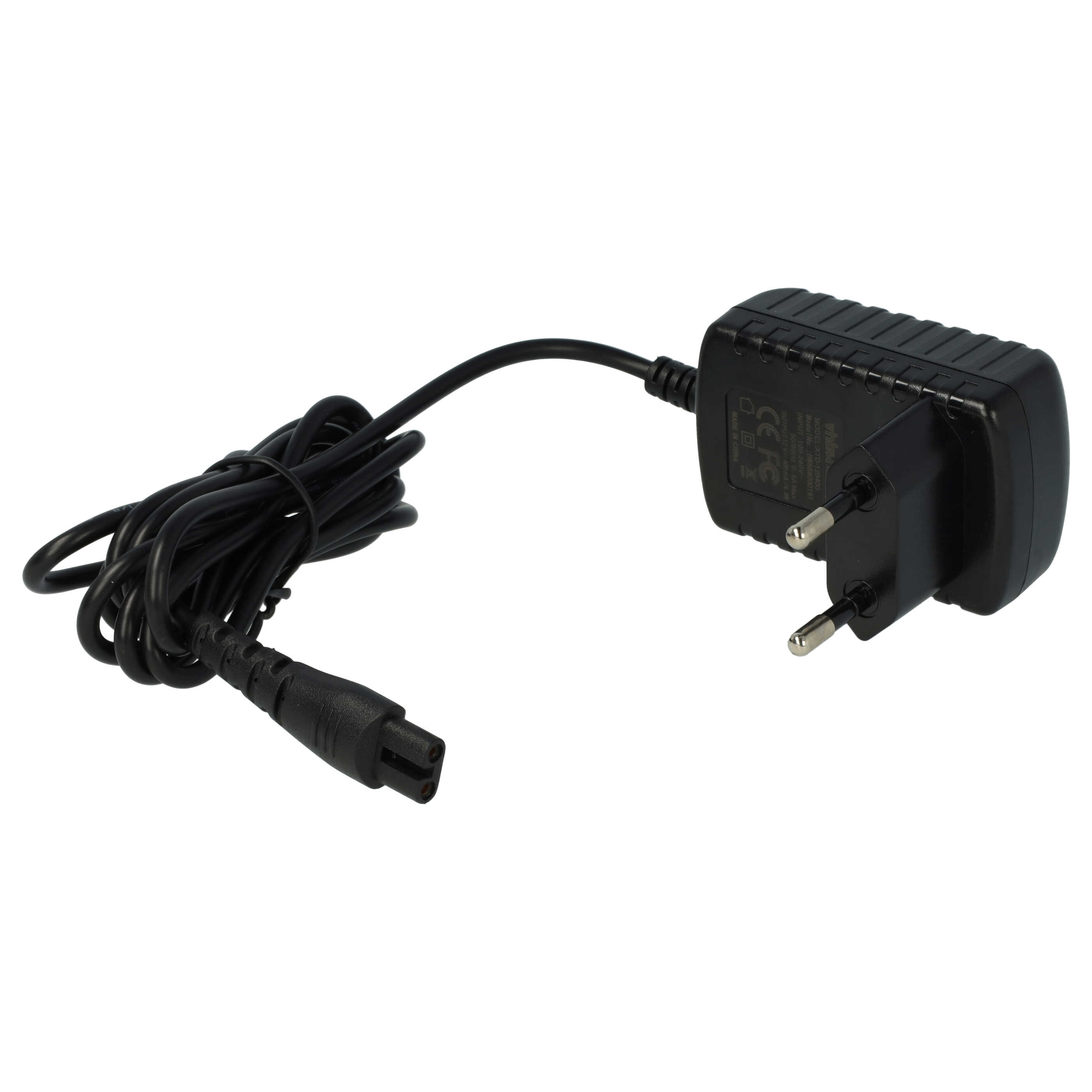 Ein schwarzes Netzteil mit einem EU-Stecker und einem langen, zusammengerollten Kabel mit Stecker.