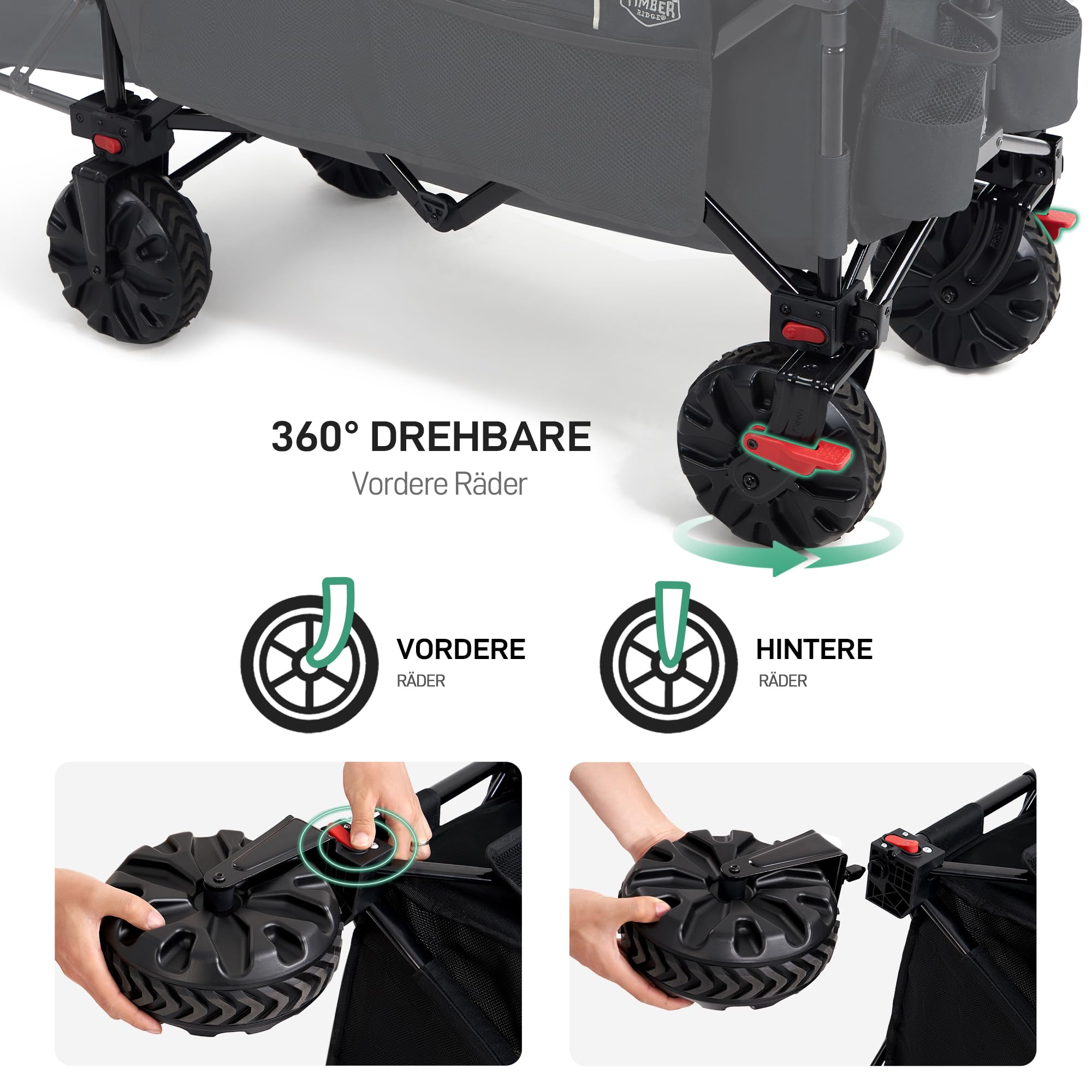 Chariot avec roues à 360 degrés et instructions de montage.