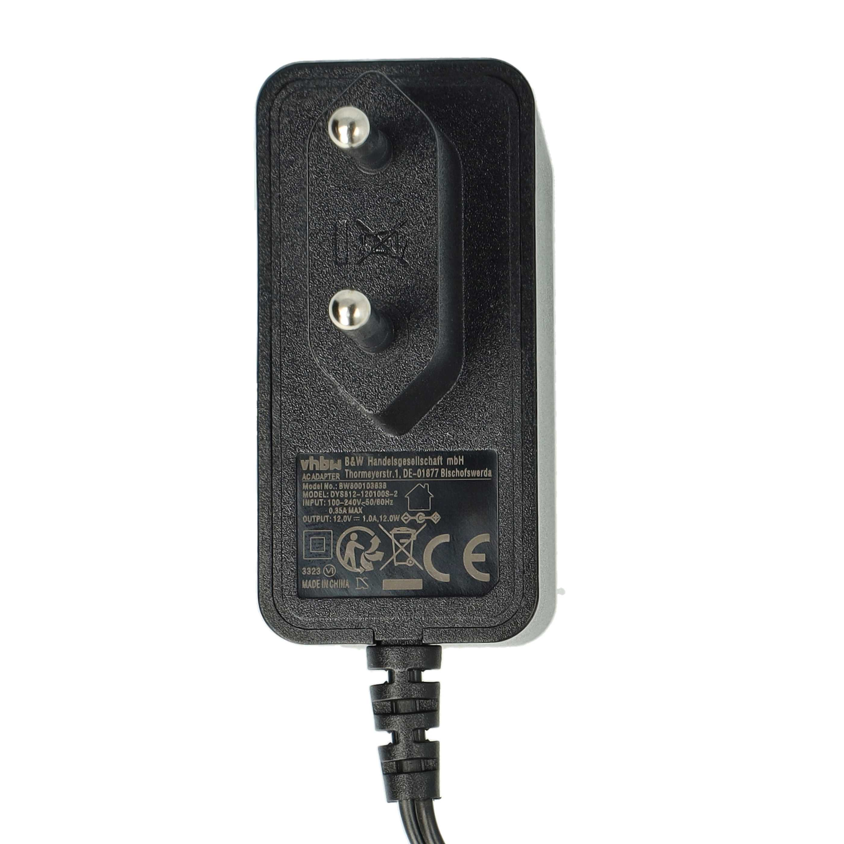Schwarzes AC-Netzteil mit EU-Stecker und gedruckten technischen Daten.